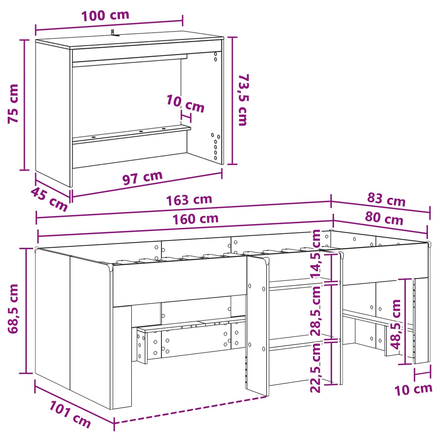Barneseng med skrivebord 2 stk. Artisan eik Konstruert tre