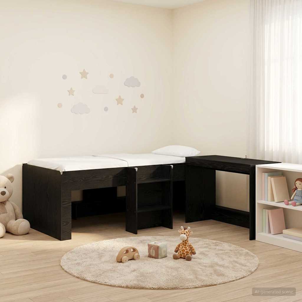 Barneseng med skrivebord Svart eik 90 x 190 cm Konstruert tre