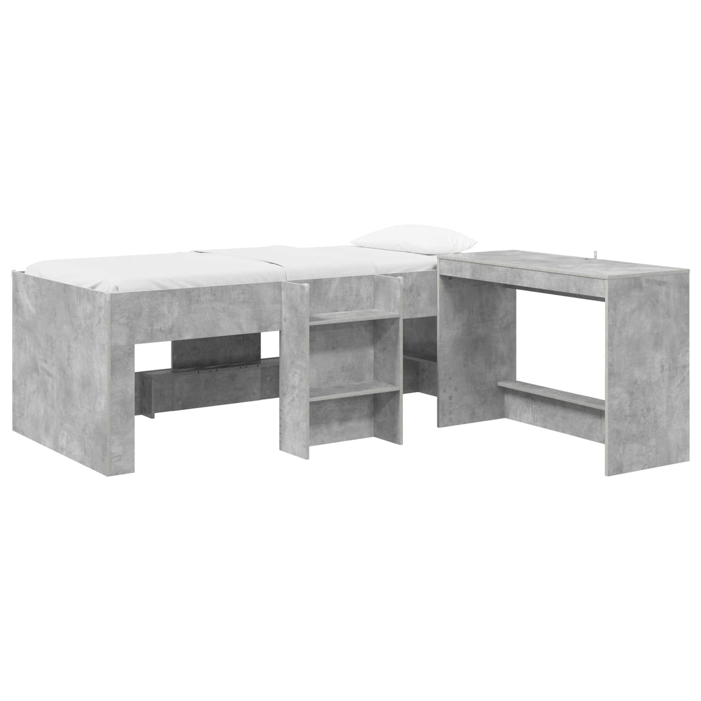 Barneseng med skrivebord 2 stk. Betonggrå Konstruert tre