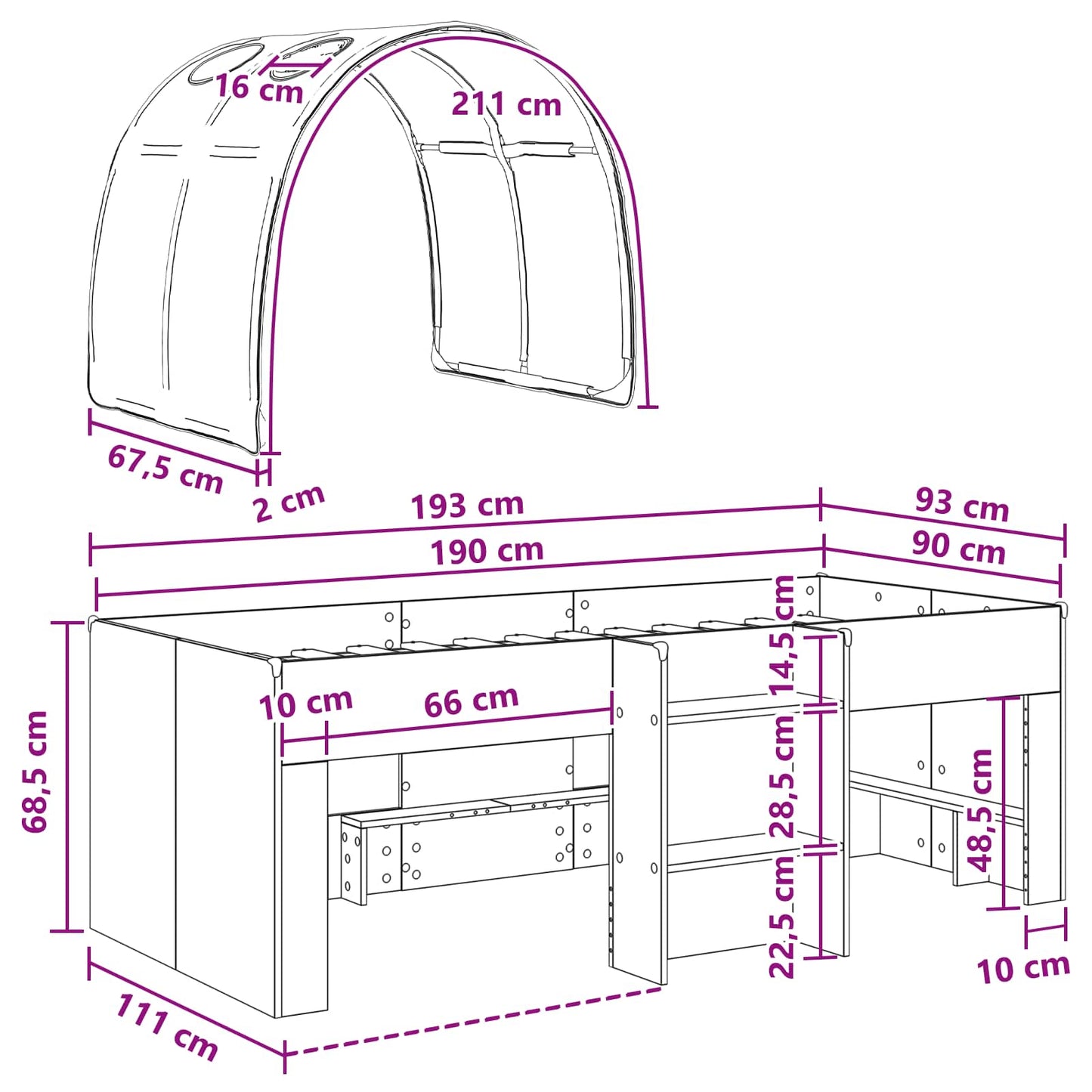 Seng med tunnel 4 pcs Hvit og lyseblå Konstruert tre