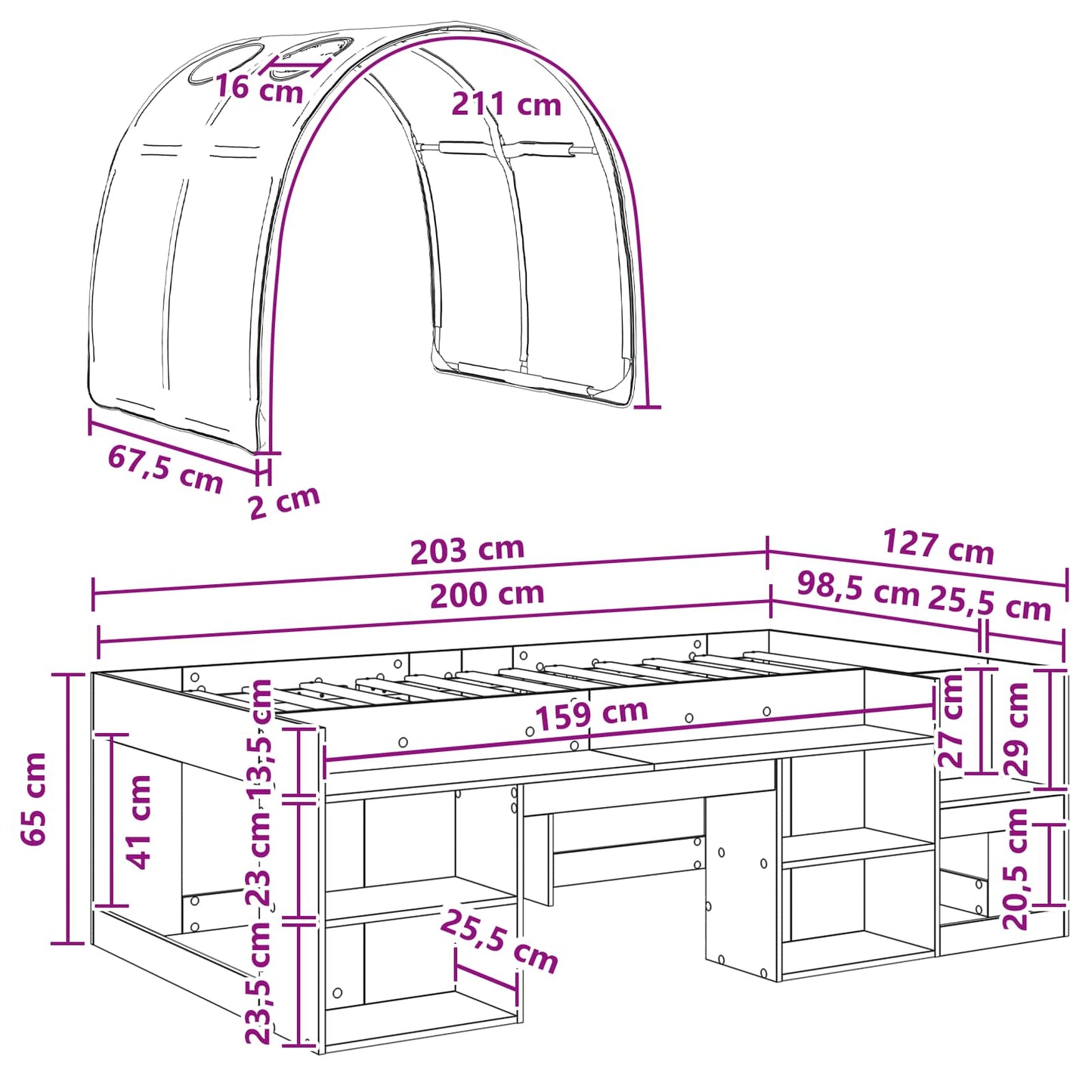 Sengestamme med tunnel 3 pcs Hvit og blå Konstruert tre