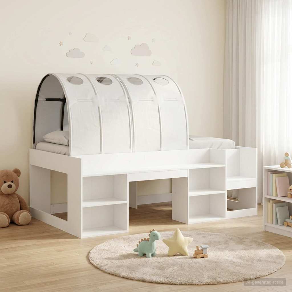 Sengestamme med tunnel med hylle 3 pcs Hvit Konstruert tre