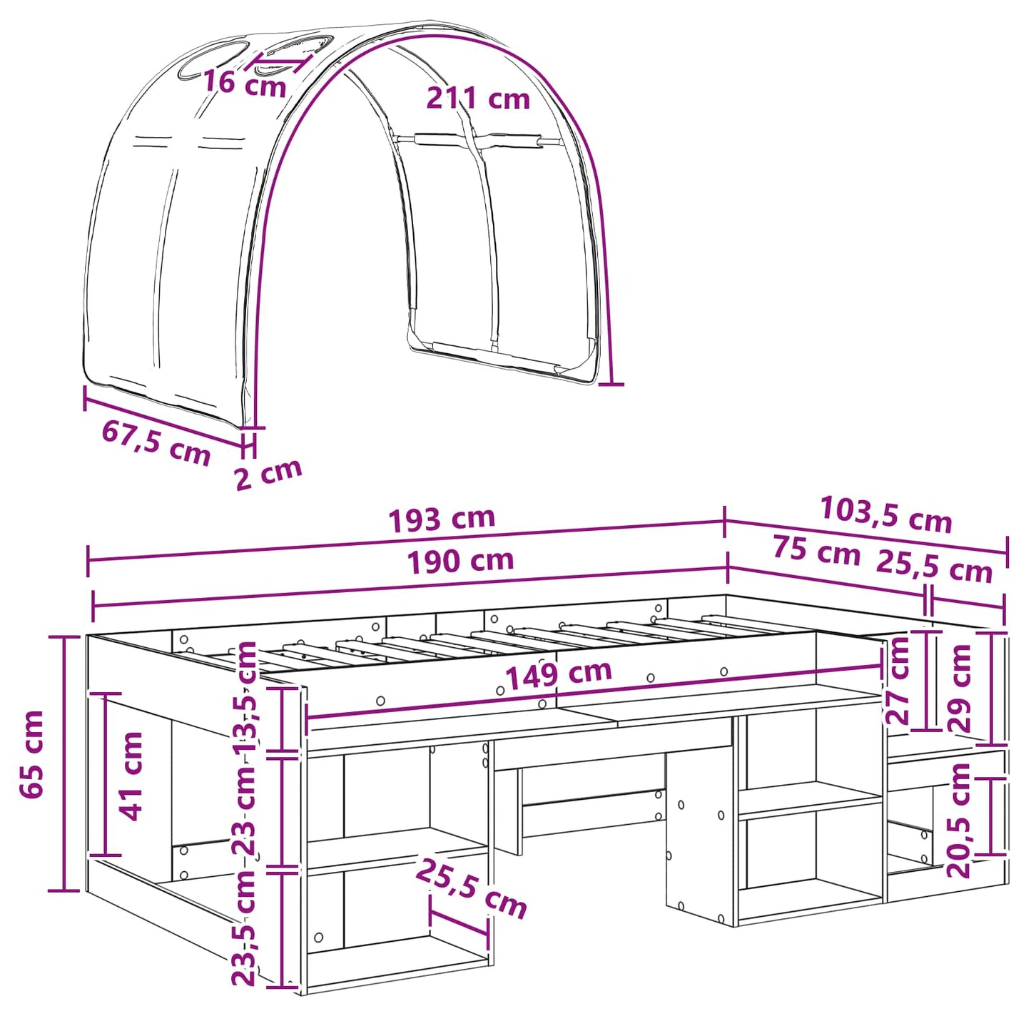 Sengestamme med tunnel 3 pcs Hvit og lyseblå Konstruert tre