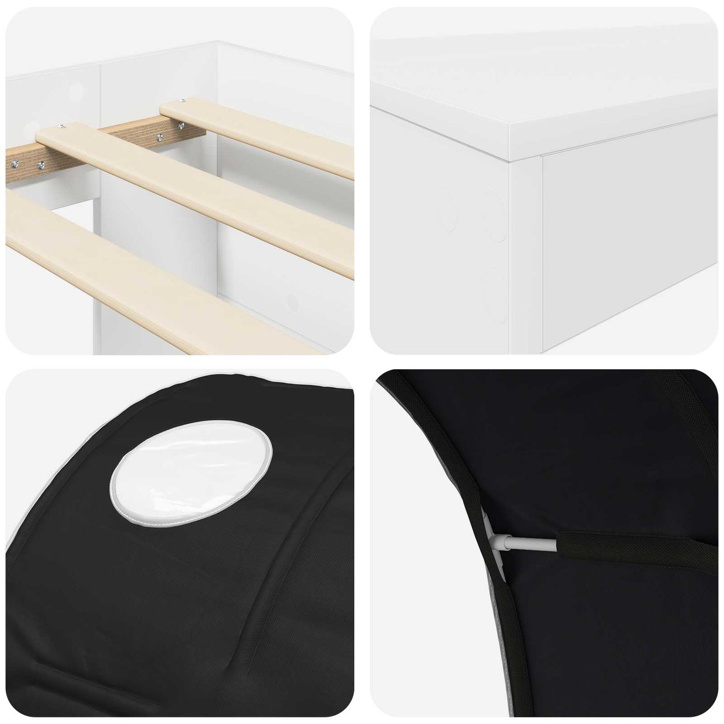 Senge ramme med tunnel 3 pcs Hvit og svart Konstruert tre