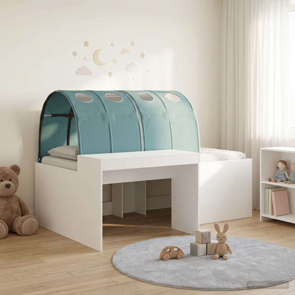 Seng med Tunnel 4 pcs Artisian Eik og Lys Blå Konstruert tre