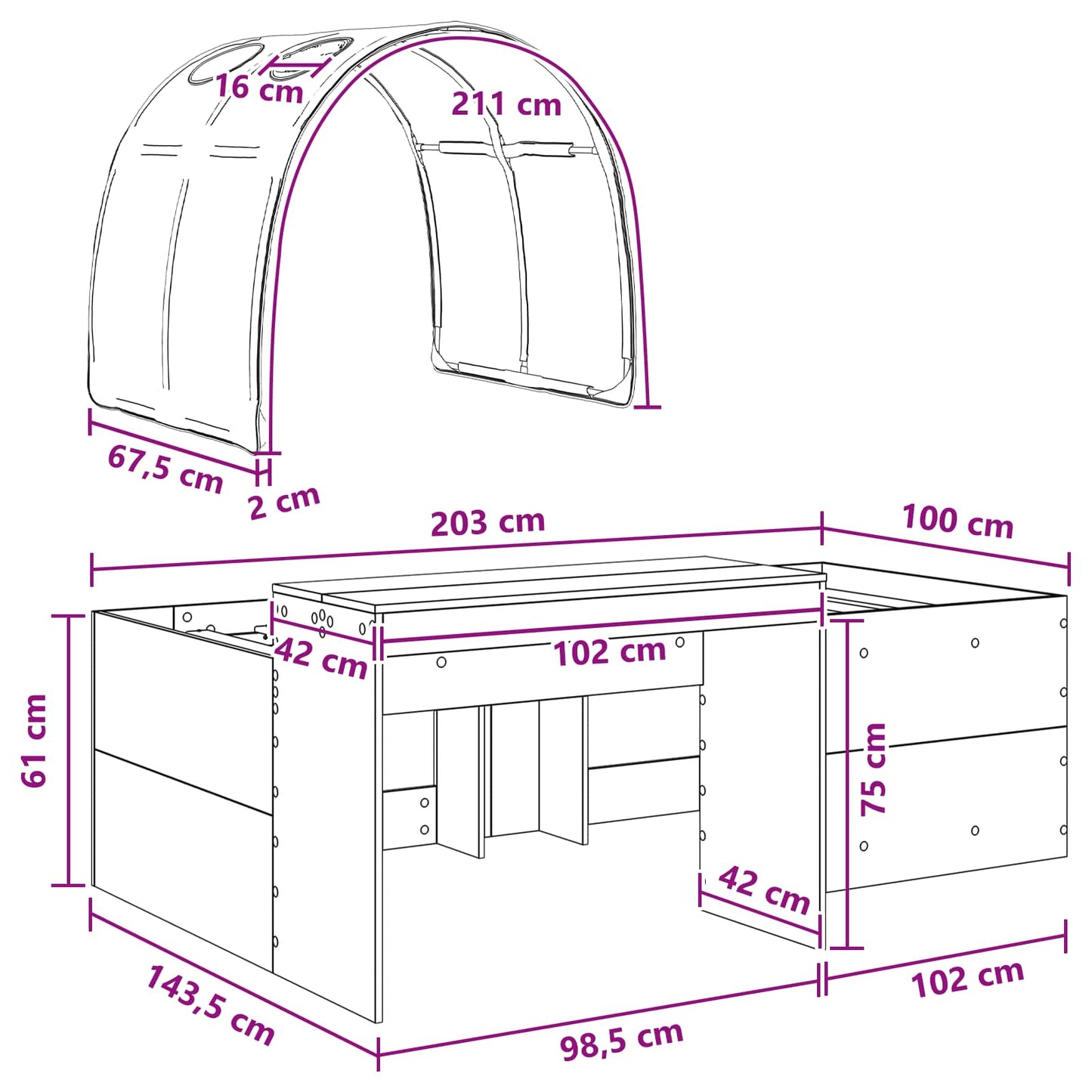 Seng med tunnel 4 pcs Hvit og blå Konstruert tre