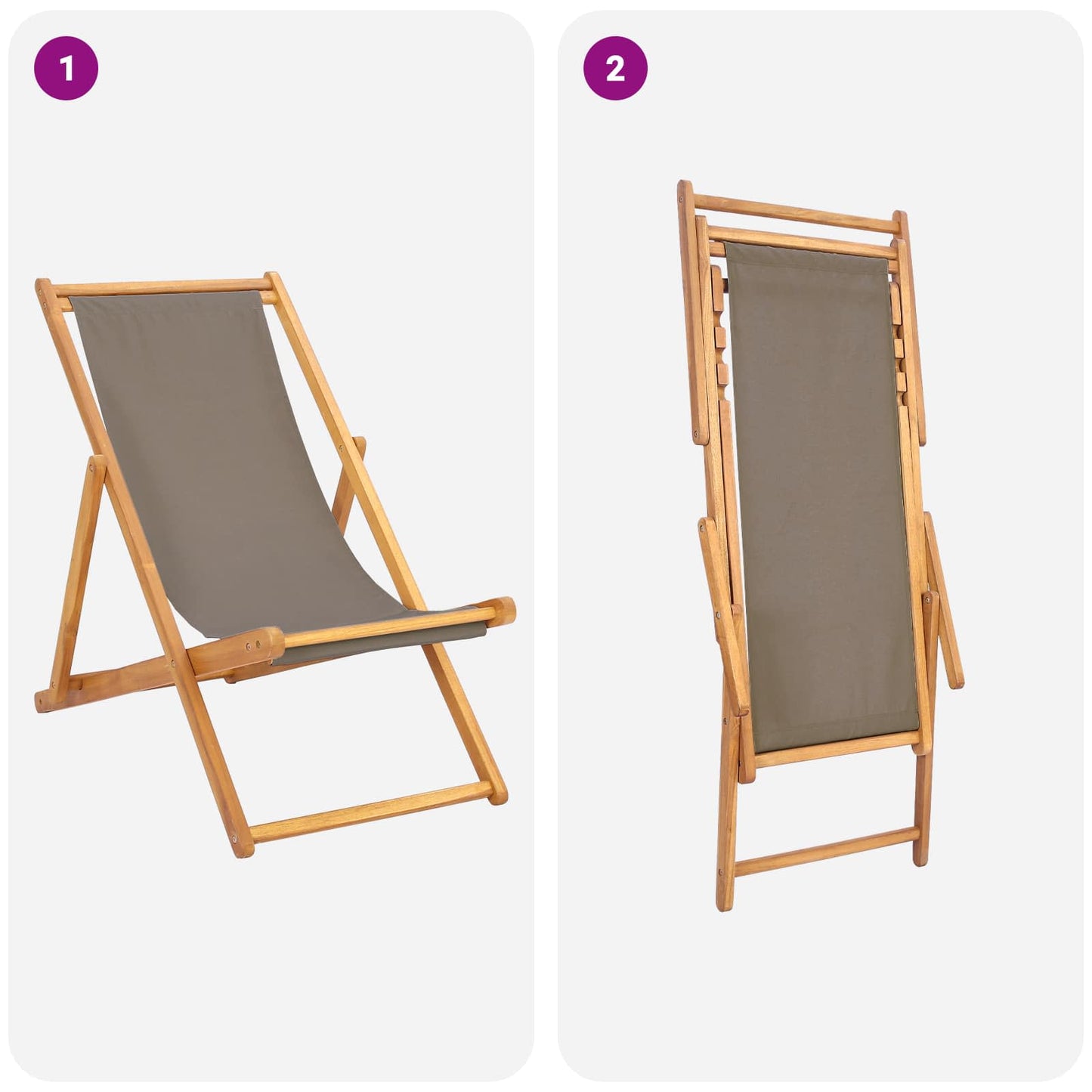 Strandstol Gråbrun Massivt Teaktre