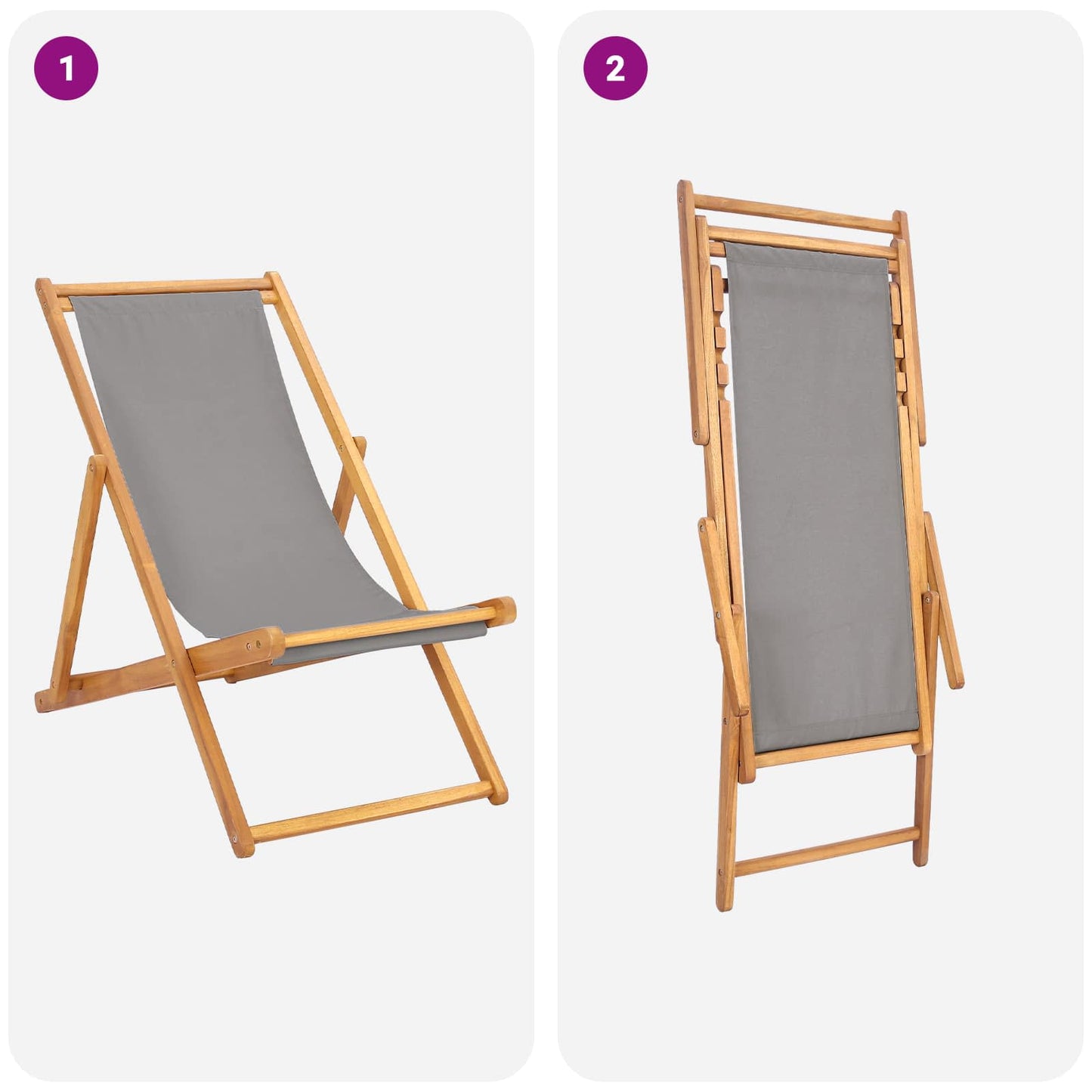 Strandstol Lysegrå Massivt Teaktre