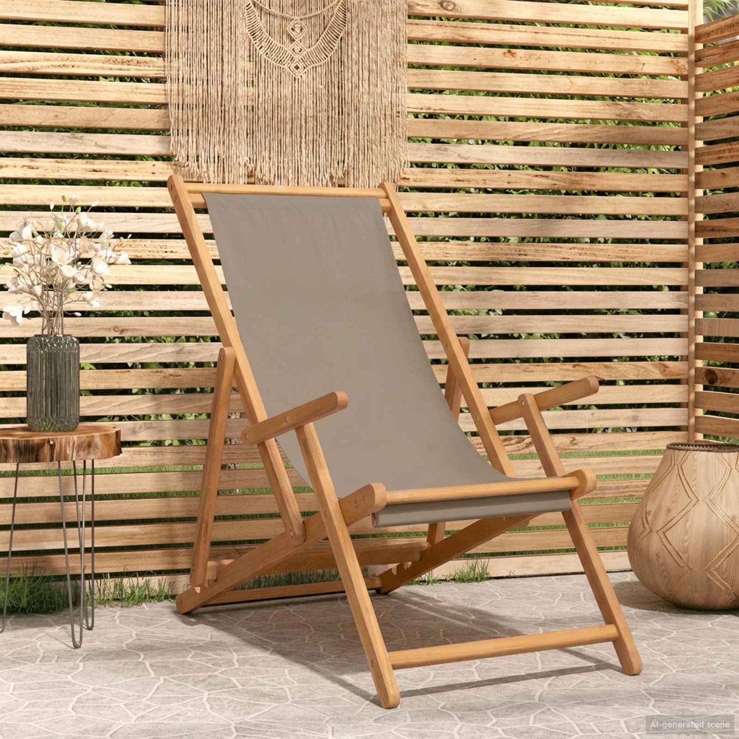 Strandstol Gråbrun Massivt Teaktre