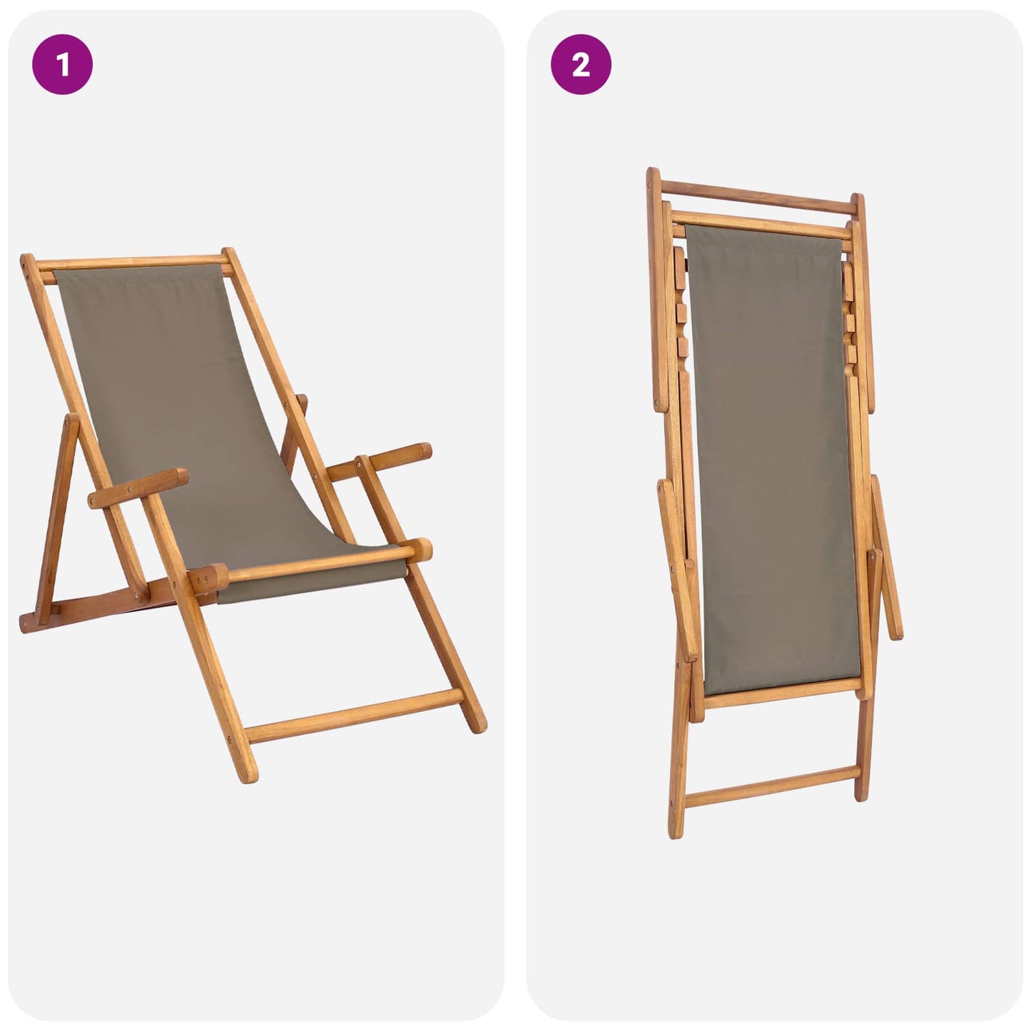 Strandstol Gråbrun Massivt Teaktre