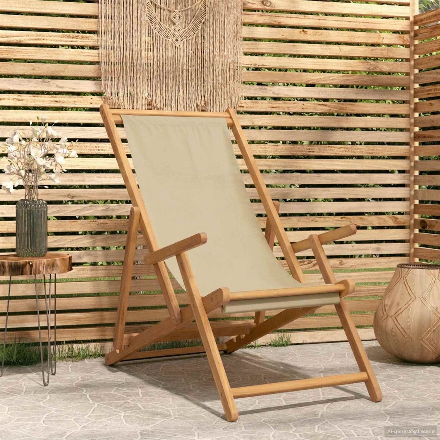 Strandstol Beige Massivt Teaktre