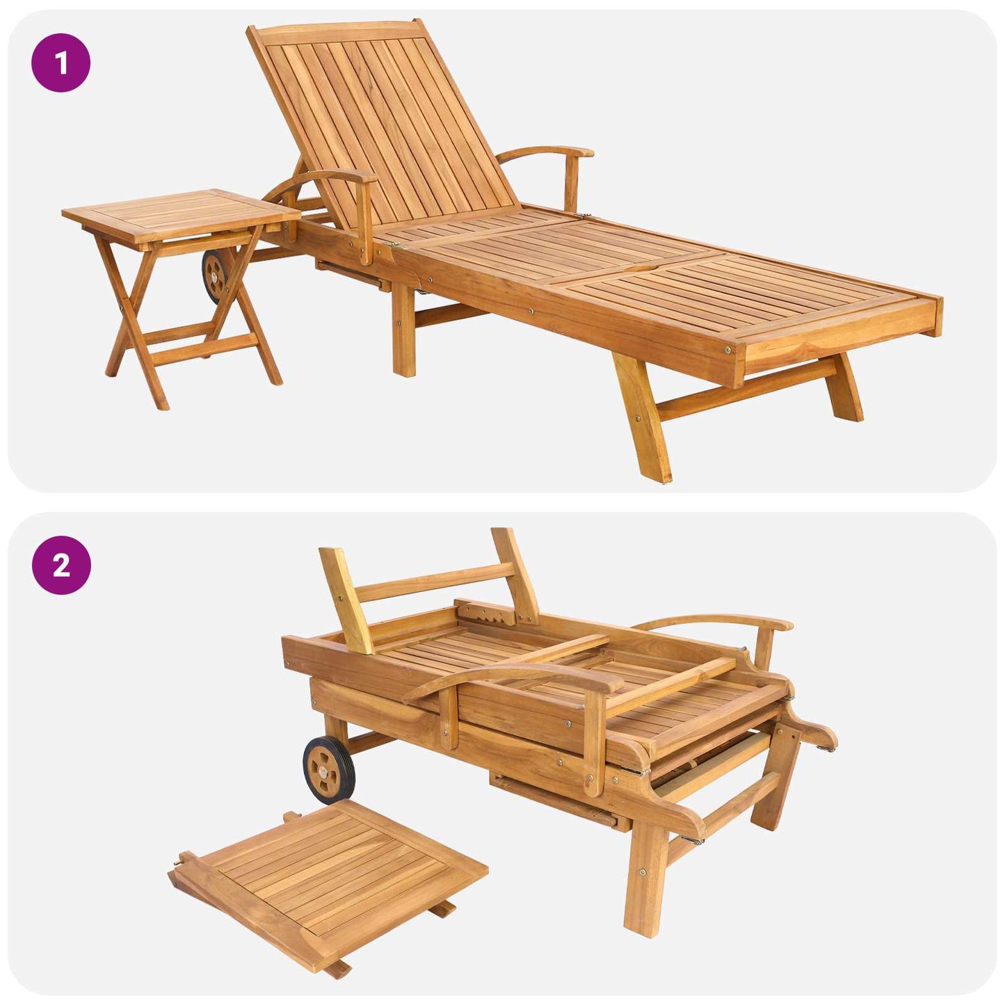 Solerseng med bord 2 pcs Brun 40 x 40 x 40 cm Massivt Teaktre