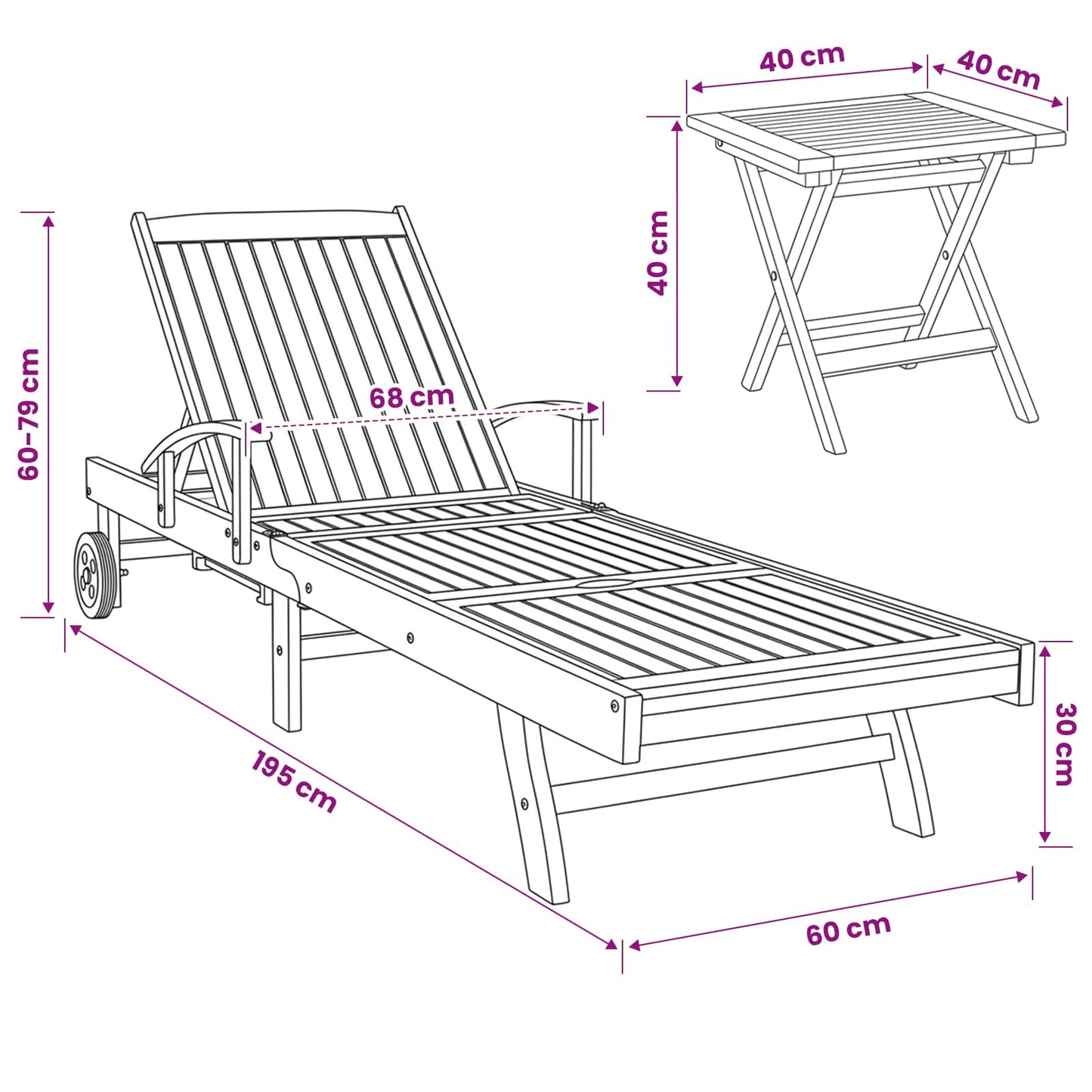 Solerseng med bord 2 pcs Brun 40 x 40 x 40 cm Massivt Teaktre