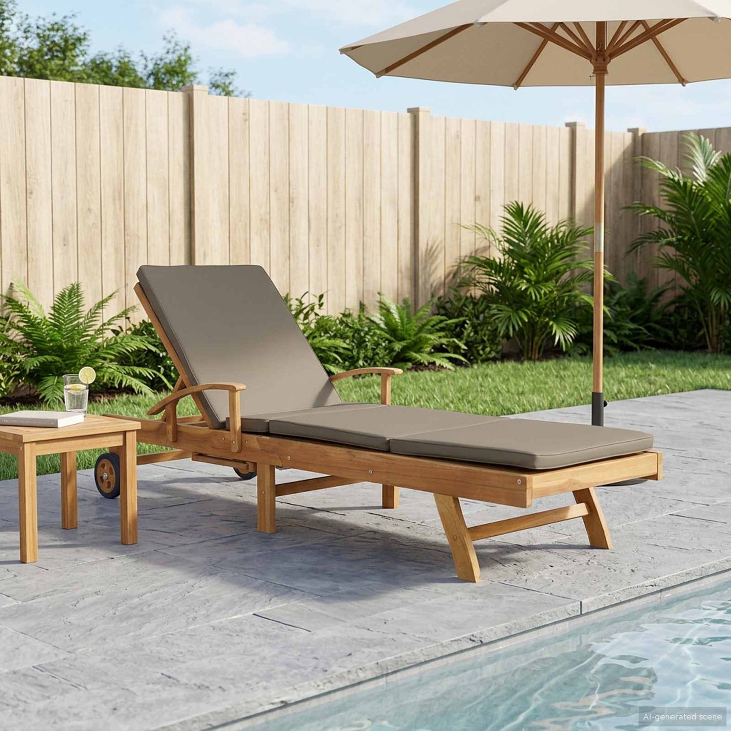 Solstol med Pute 100% Polyester Solid-Teak