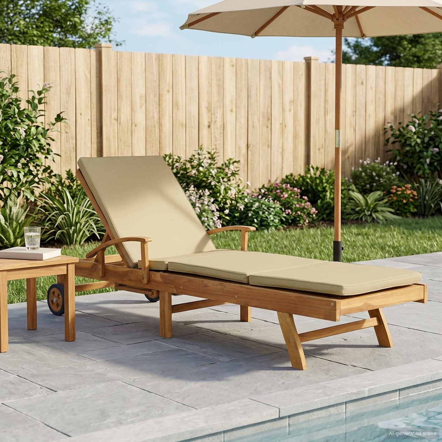 Solstol med Pute 100% Polyester Solid-Teak