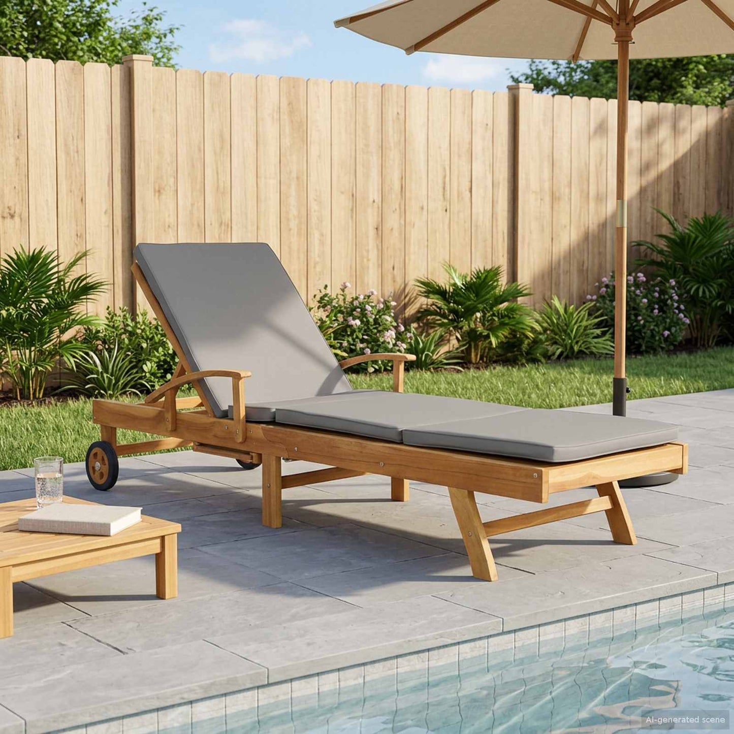 Solstol med Pute 100% Polyester Solid-Teak