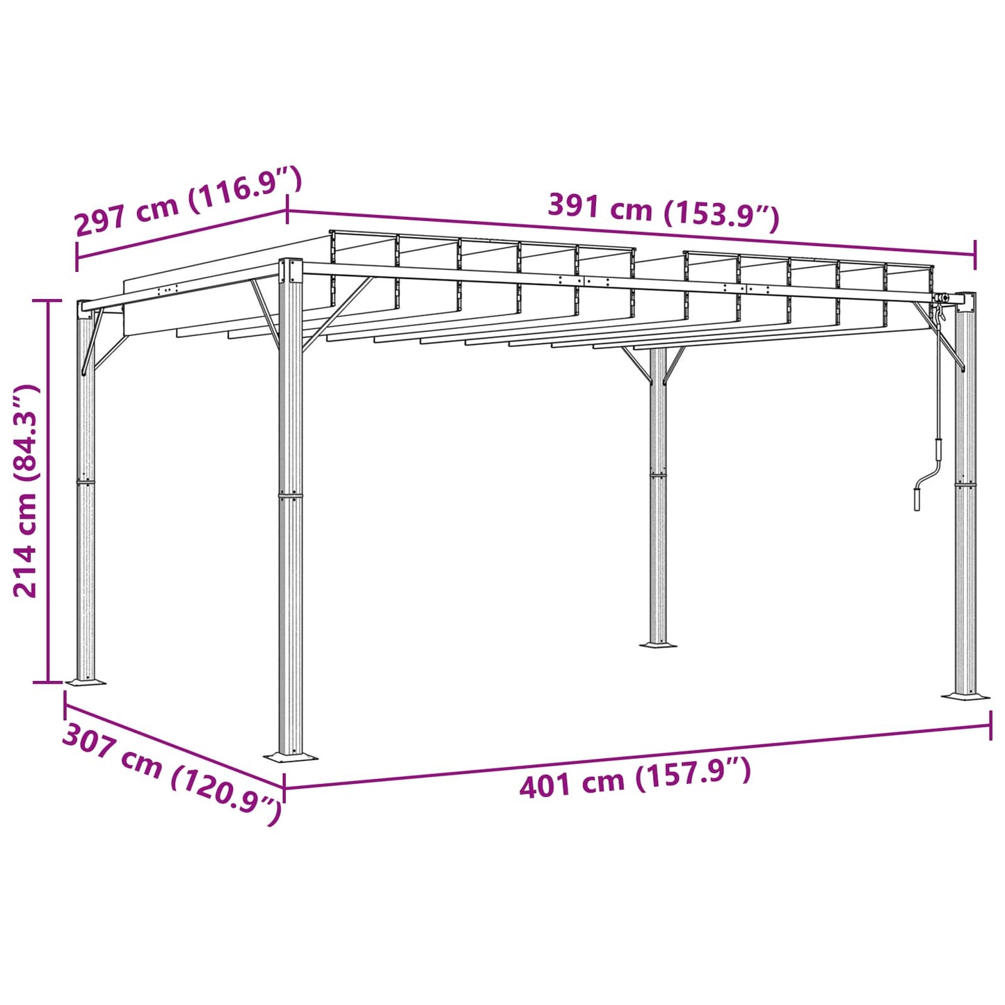 Uteplass med skråtak grønn 3 x 4 x 2,14 m Stoff og Aluminium
