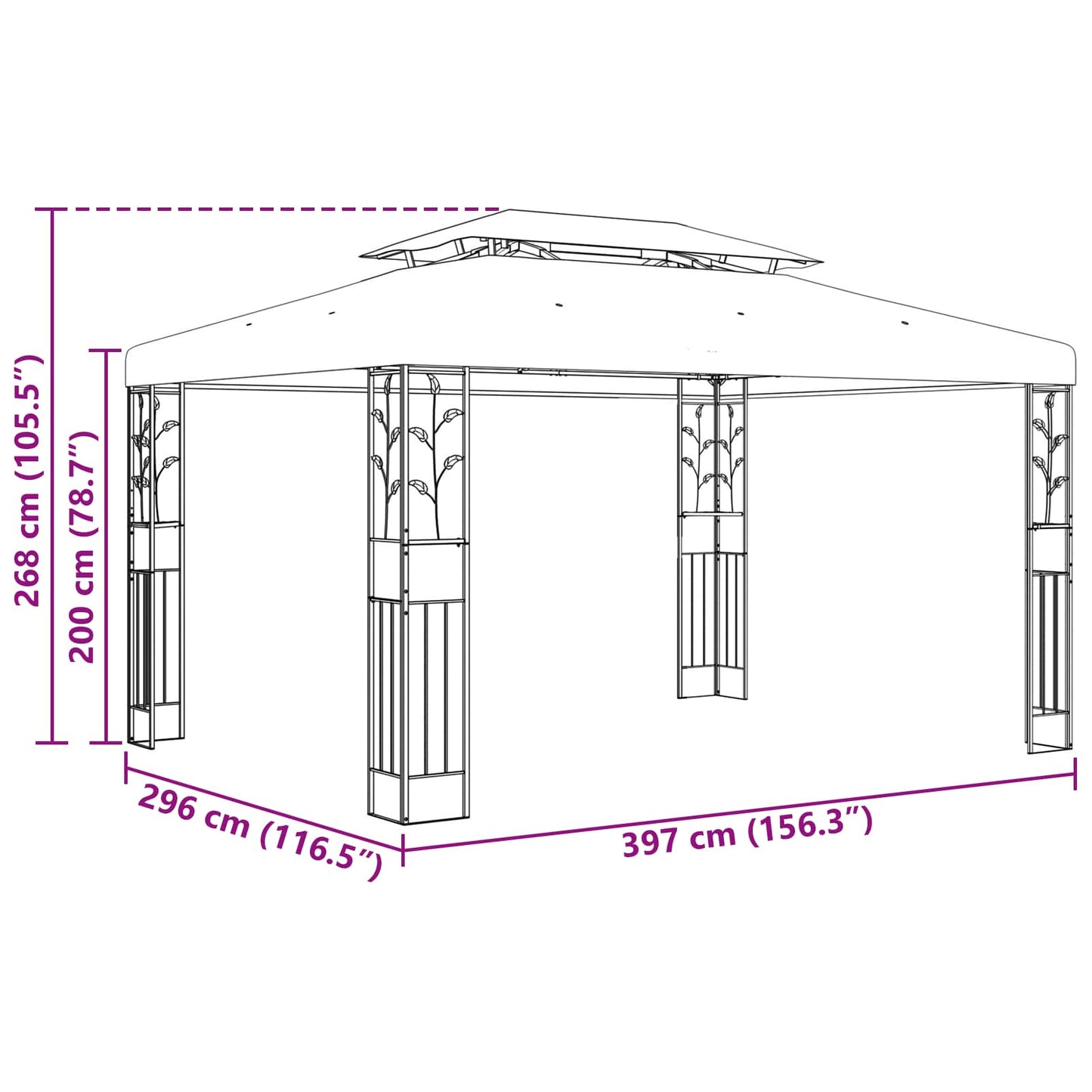 Paviljong 3,97 x 2,96 x 2,68 m Vinrød Polyester og stål
