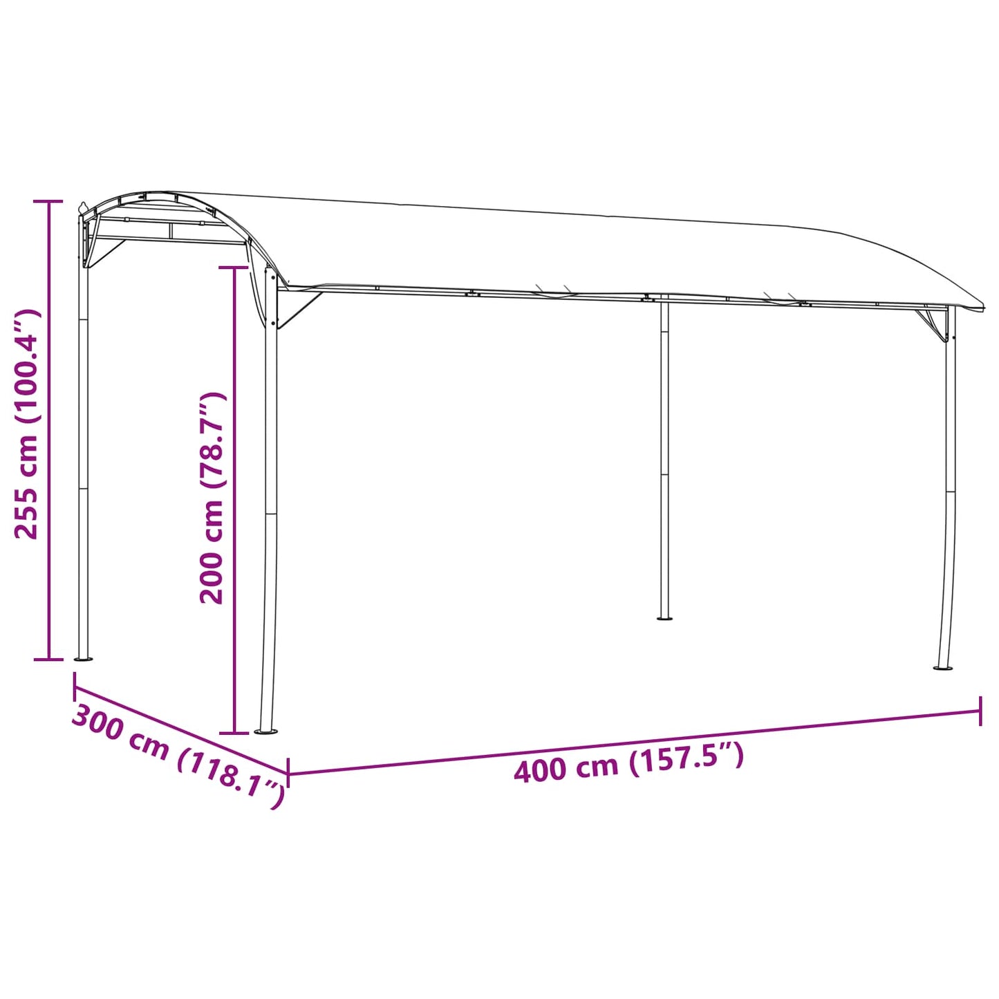 Paviljong 4 x 3 x 2,55 m Grønn Pulverlakkert stål og stoff