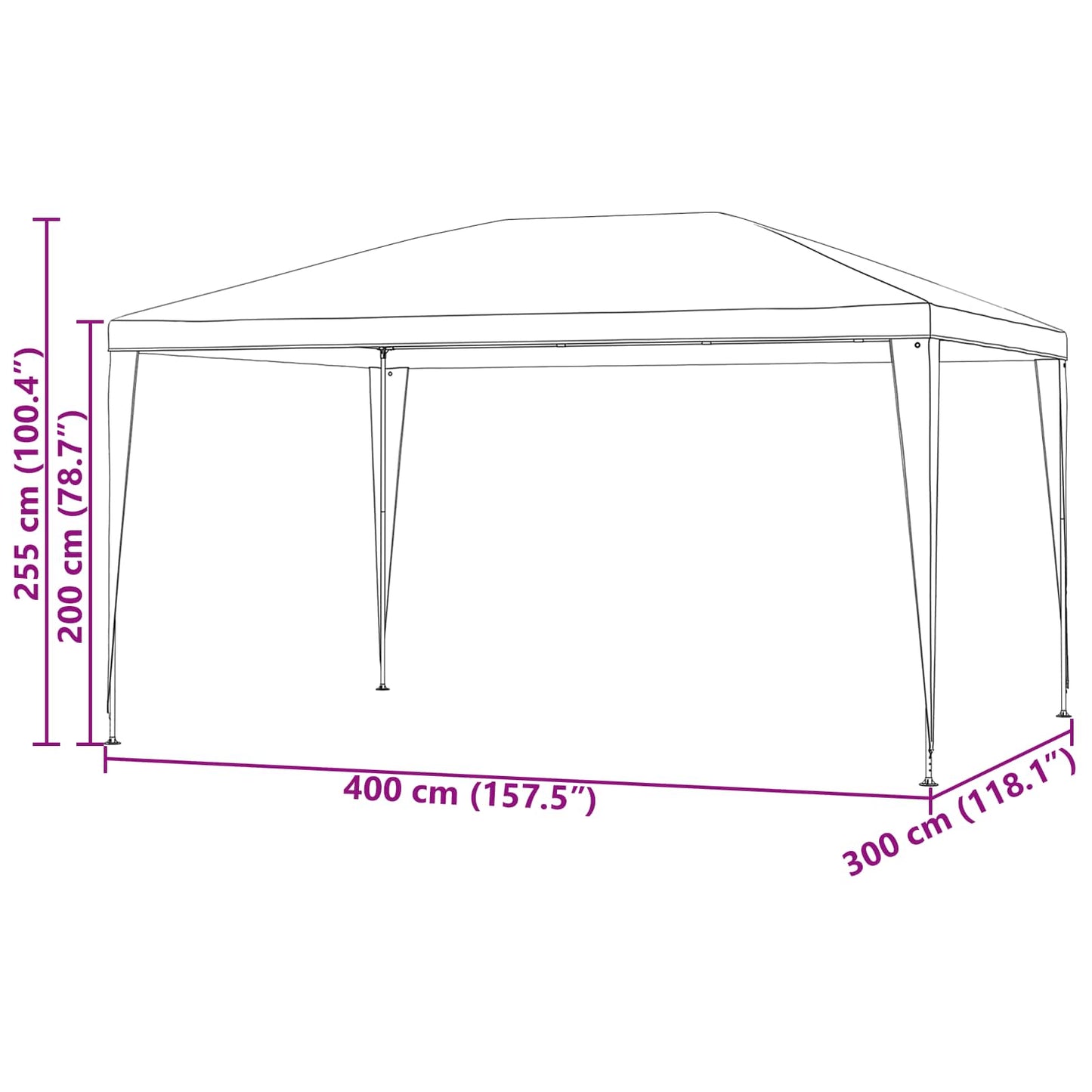 Partytelt 400 x 300 x 255 cm Rød PE og stål