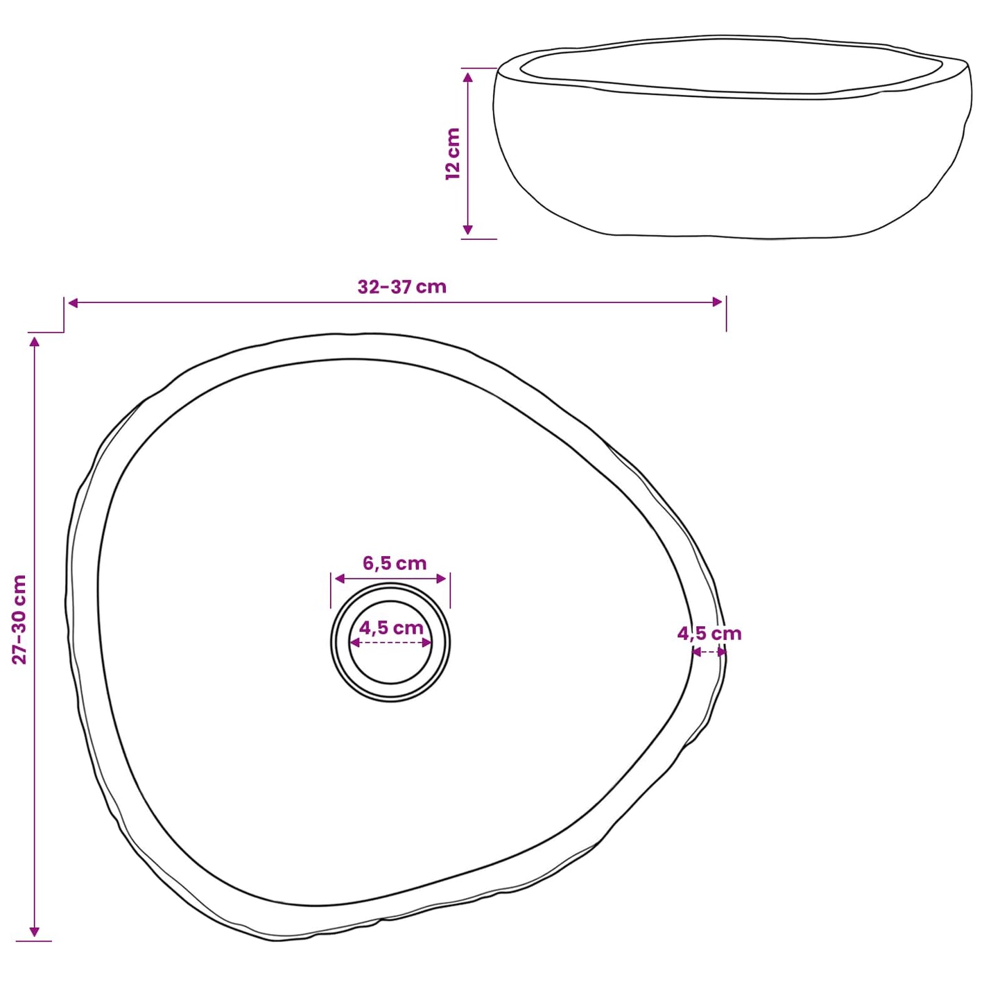 Basseng Oval Grå (32-37) x (27-30) x 12 cm Elvestein