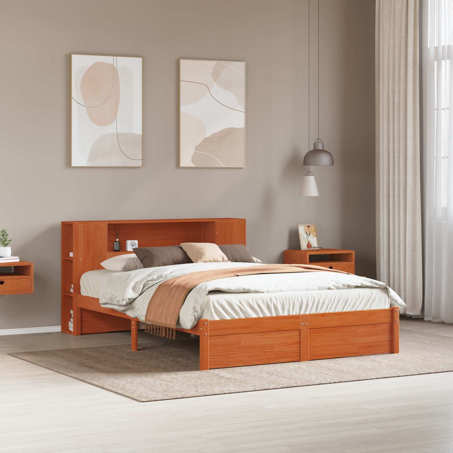 Sengramme med oppbevaringshodegavl Vokset Brun 140 x 190 cm vidaXL
