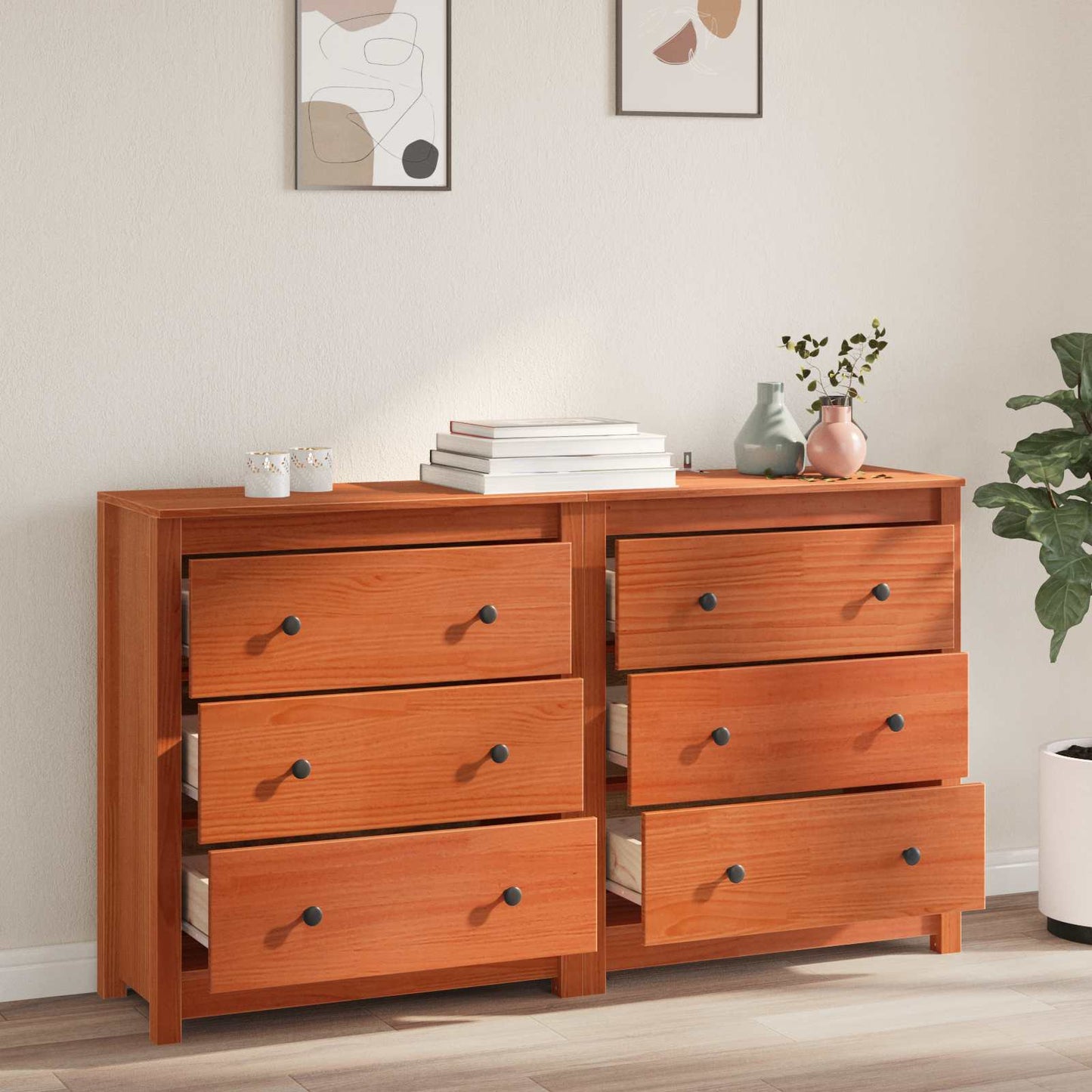 Serviesskap 2 pcs VoksBrun 140 x 35 x 80 cm Massiv furu