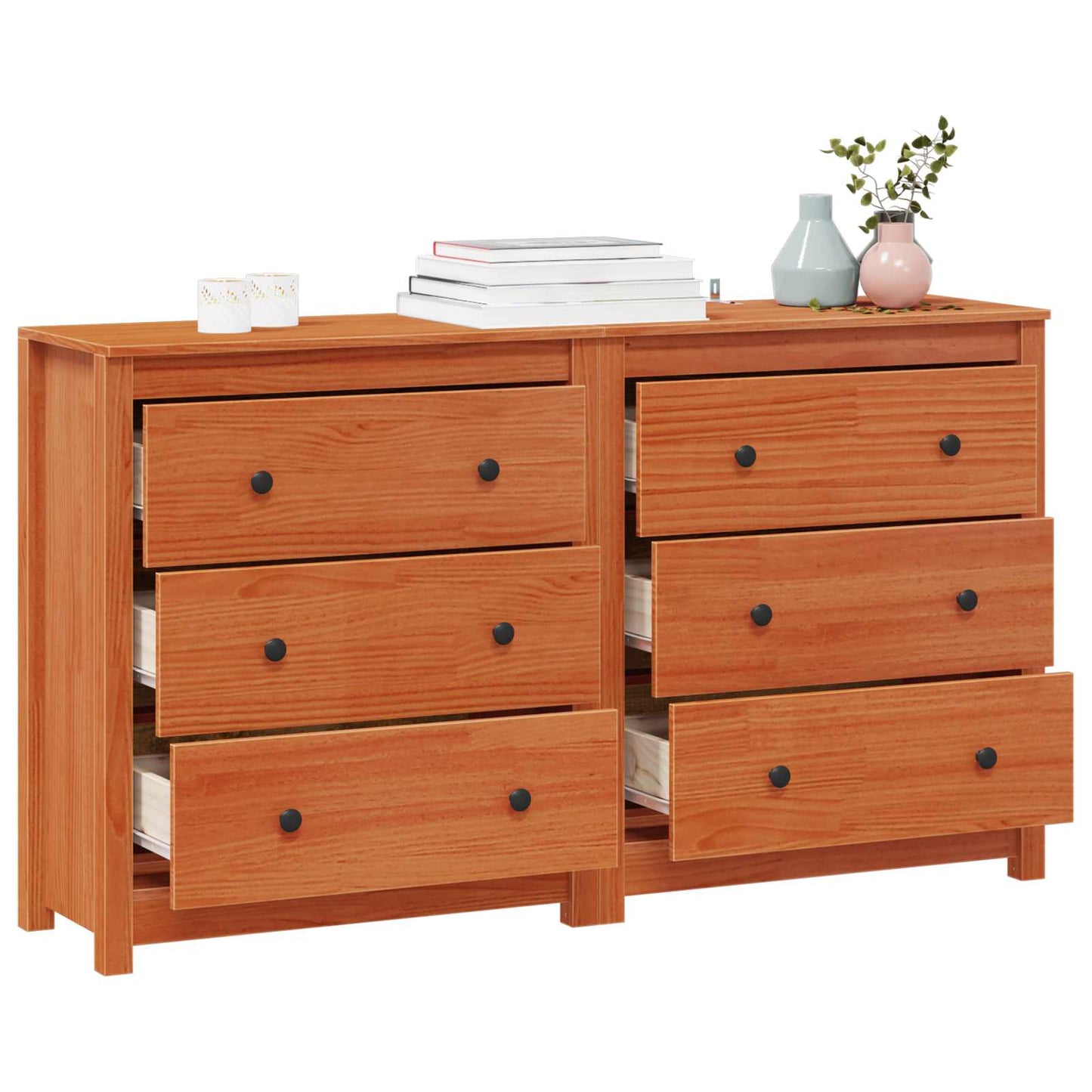 Serviesskap 2 pcs VoksBrun 140 x 35 x 80 cm Massiv furu