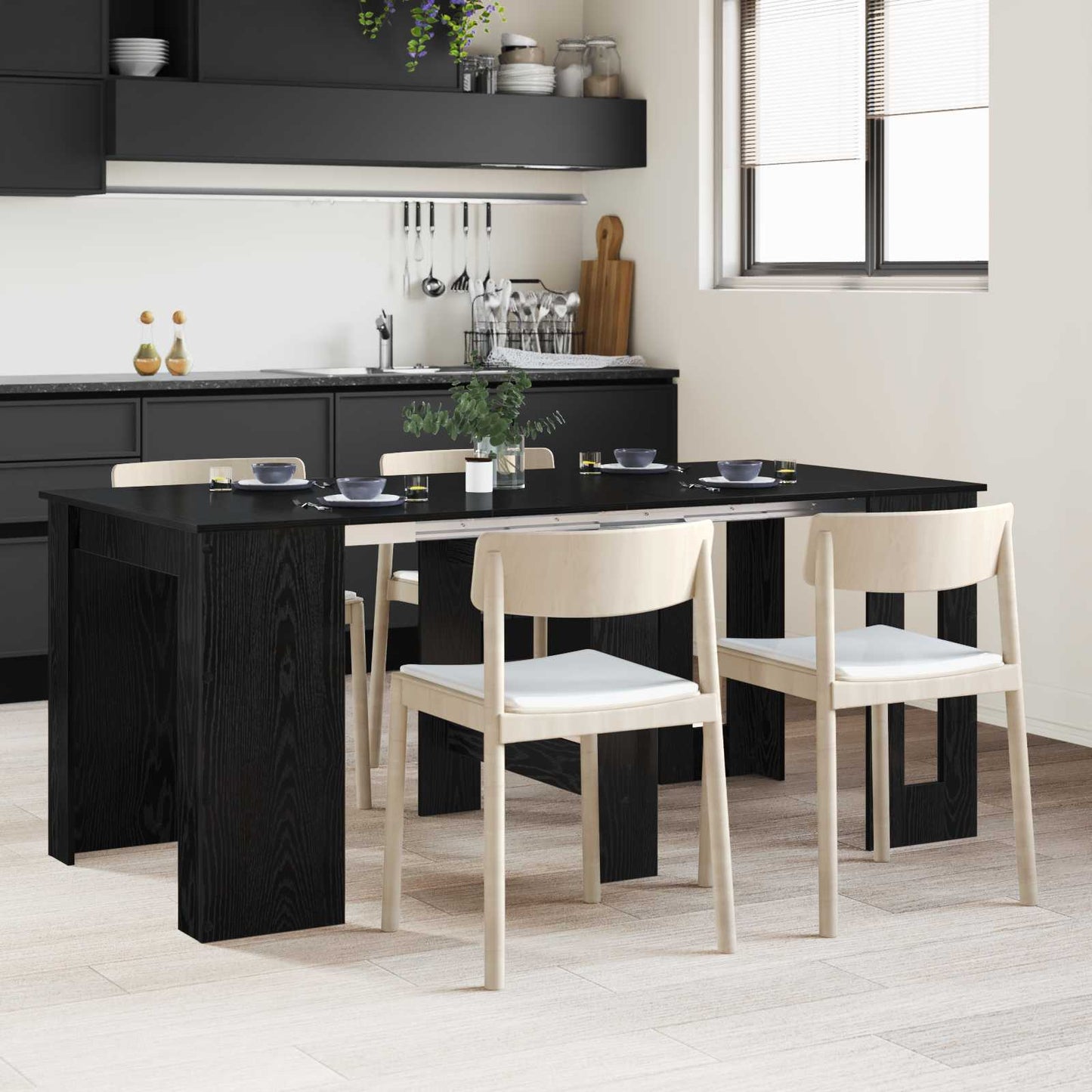 Spisebord 180 x 85 x 75 cm Konstruert tre Svart eik Rektangulær