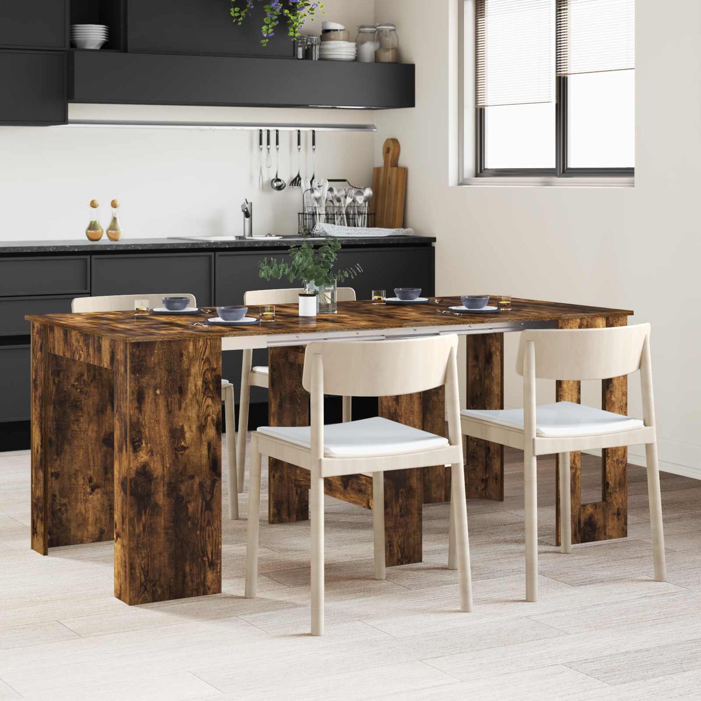 Spisebord 180 x 85 x 75 cm Konstruert tre Røkt Eik Rektangulær