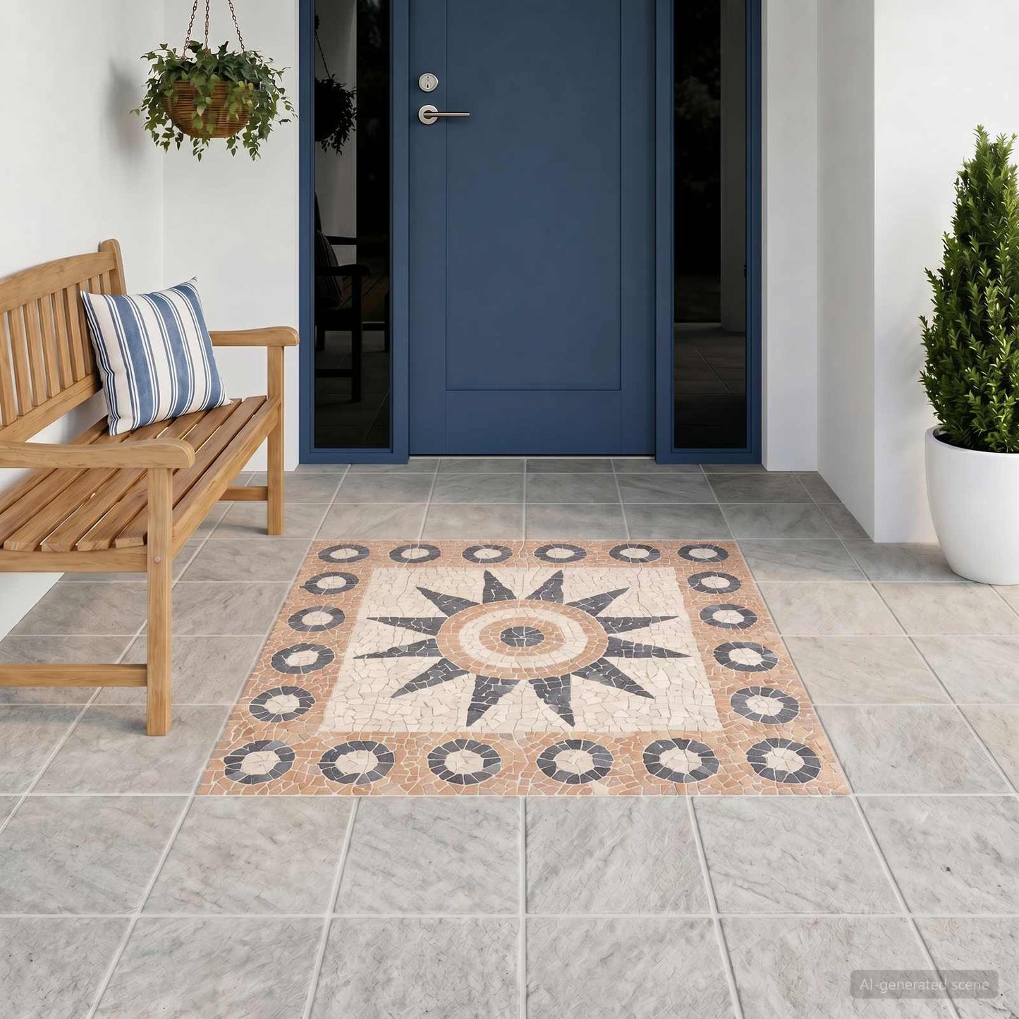 Mosaic Tiles Blomster Mønster Flerfarget 120 x 120 cm Marmor
