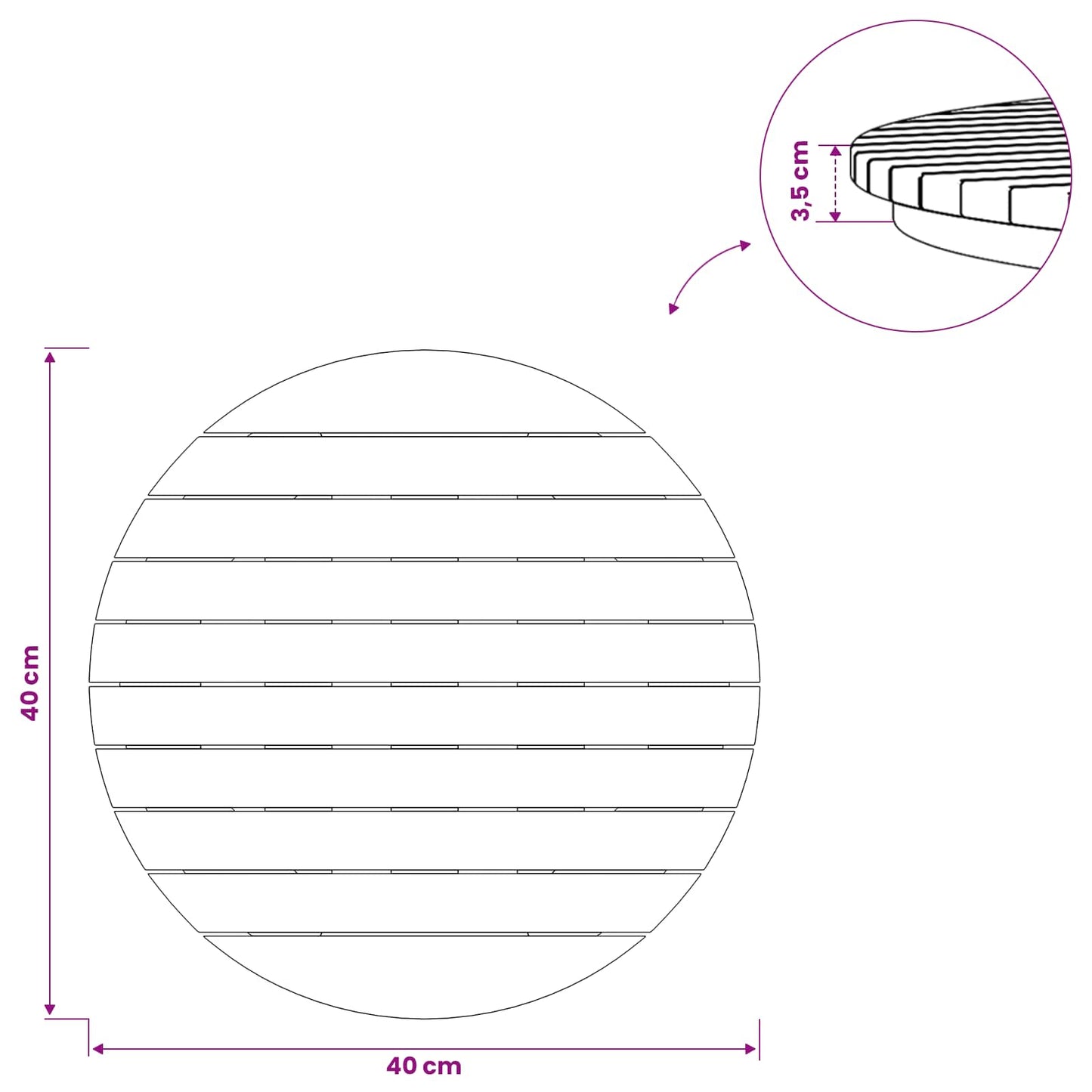 Bordplate Ø 40 x 3,5 Rund Massivt Teaktre Naturlig