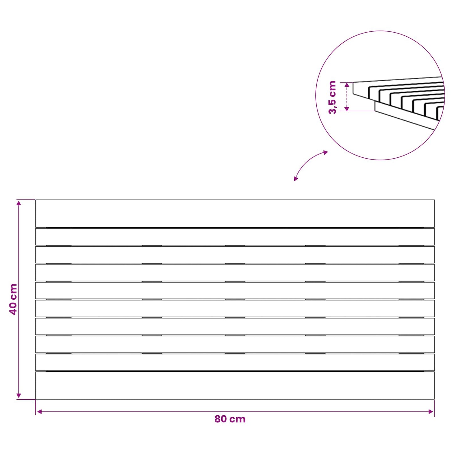 Bordplate 80 x 40 x 3,5 cm Rektangulær Massivt Teaktre Naturlig