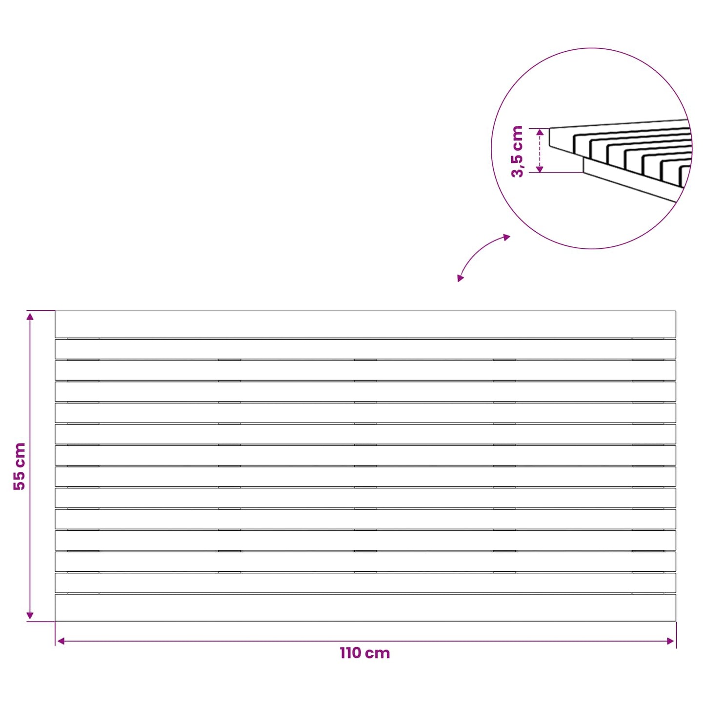 Bordplate 110 x 55 x 3,5 cm Rektangulær Massivt Teaktre