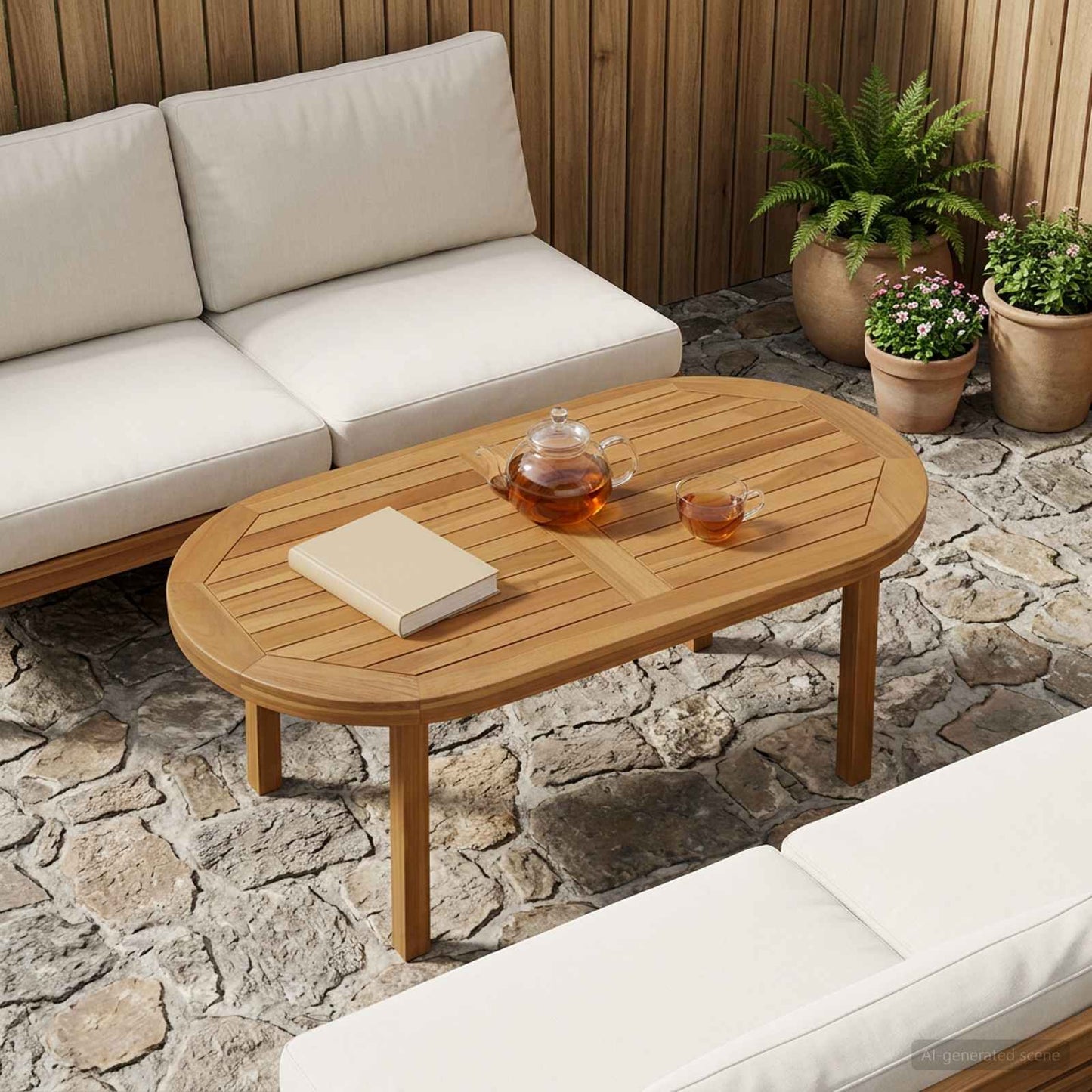 Bordplate Oval Massivt Teaktre Naturlig