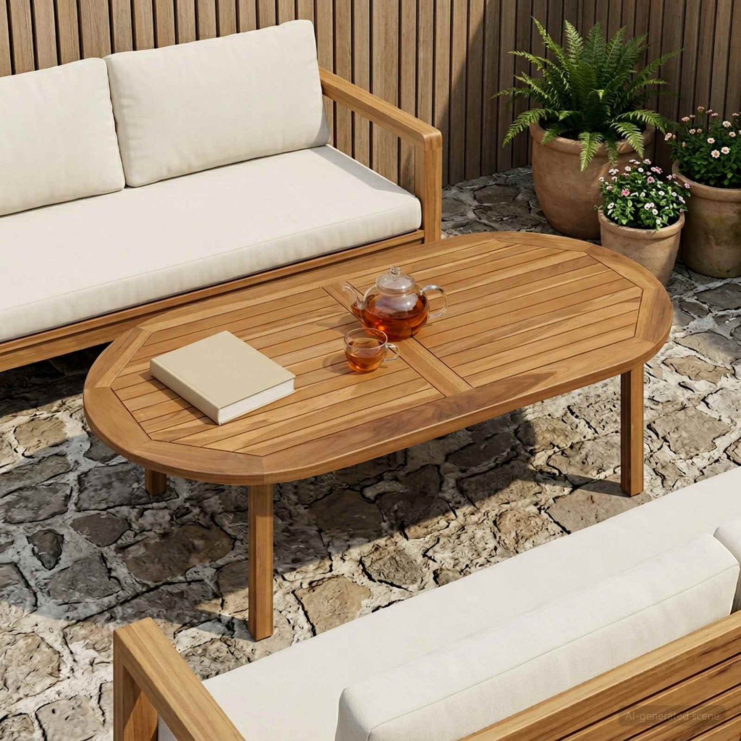 Bordplate Oval Massivt Teaktre Naturlig