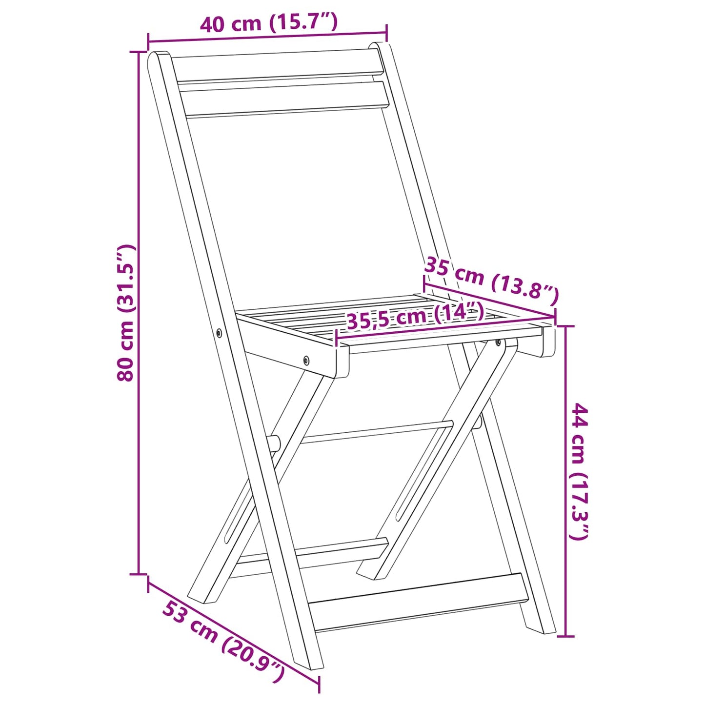 Foldbare Hage Stoler 6 pcs Naturlig 40 x 53 x 80 cm