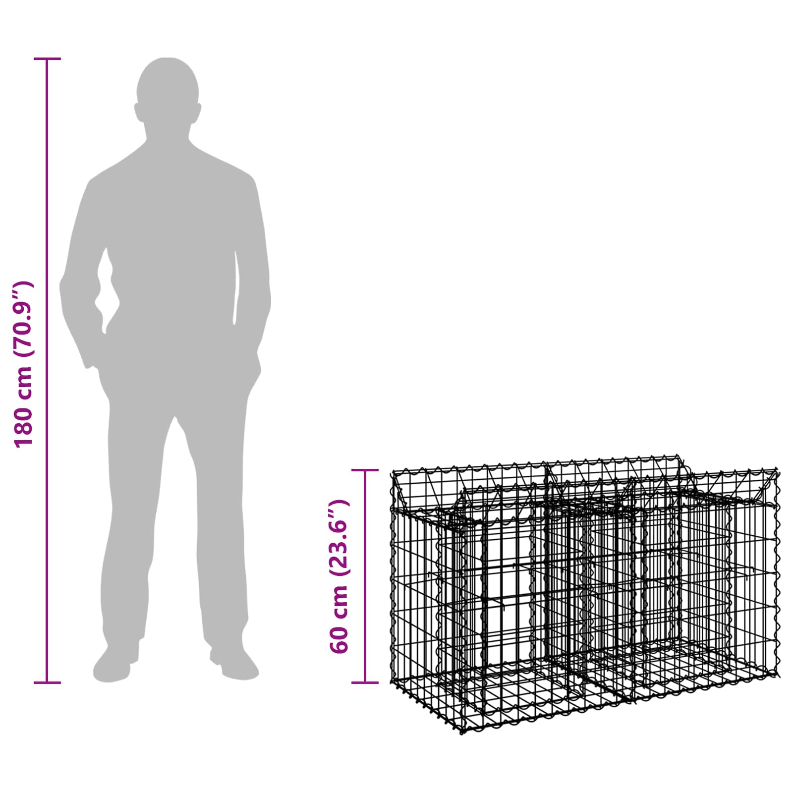 Gabion hevet seng sølv 100 x 50 x 60 cm Galvanisert Stål vidaXL