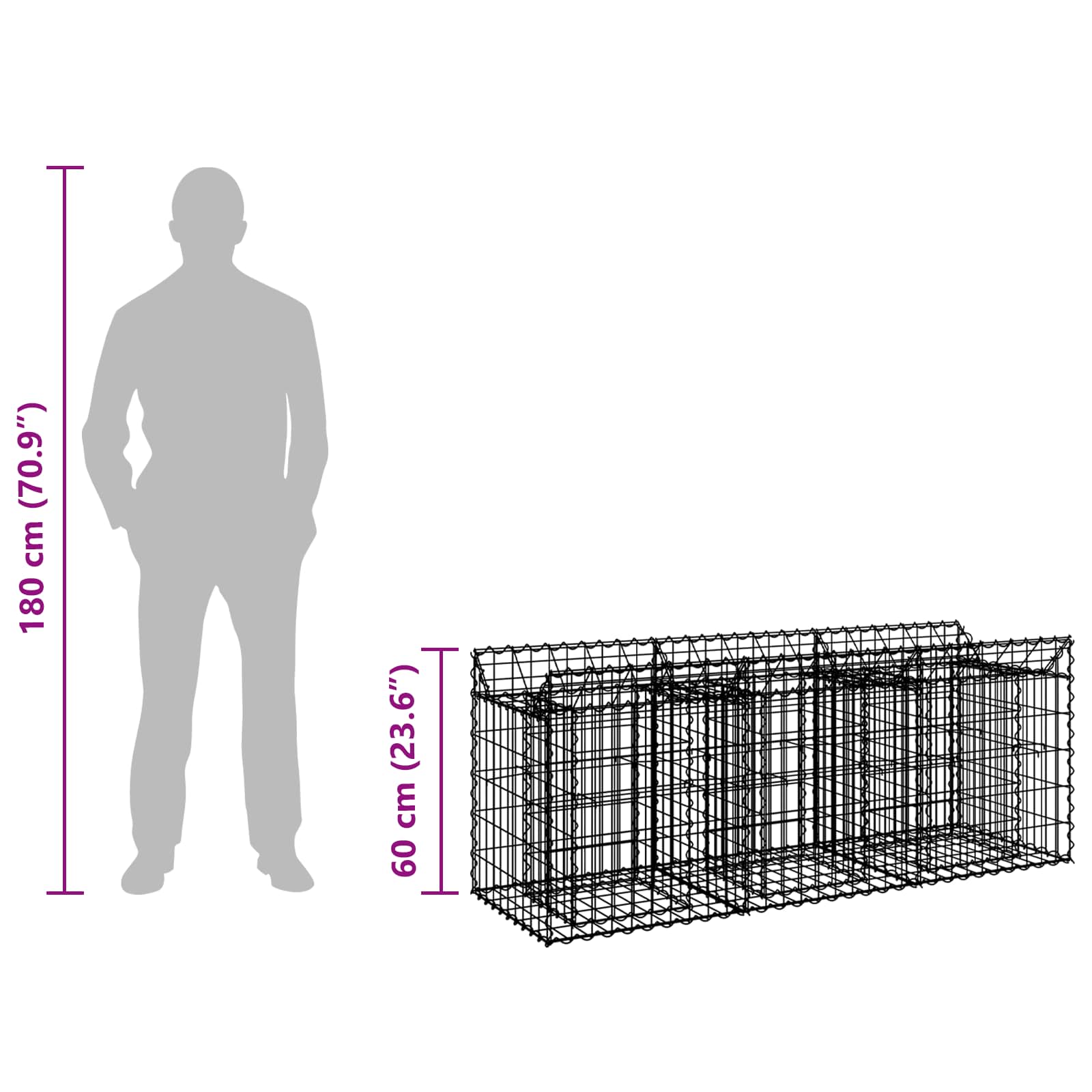 Gabion hevet seng sølv 150 x 50 x 60 cm Galvanisert Stål vidaXL