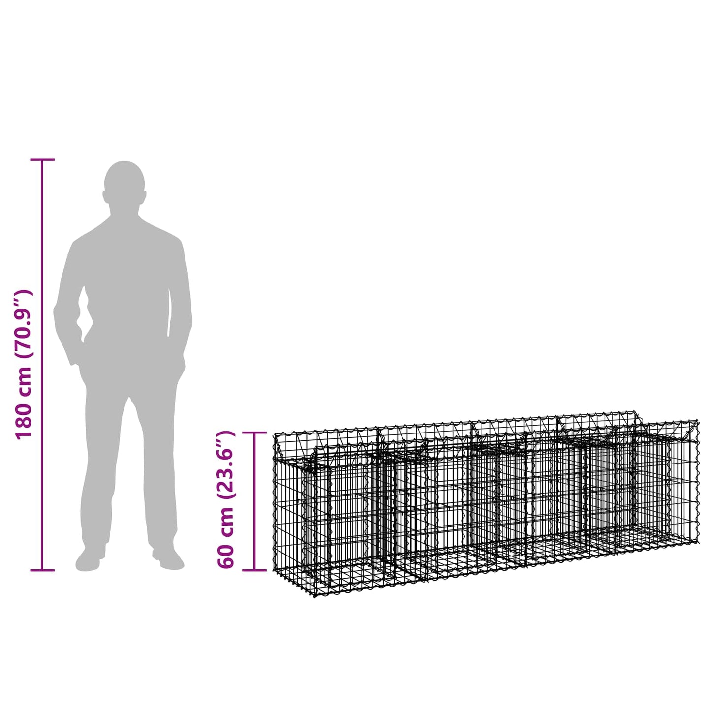 Gabion hevet seng sølv 200 x 50 x 60 cm Galvanisert Stål vidaXL