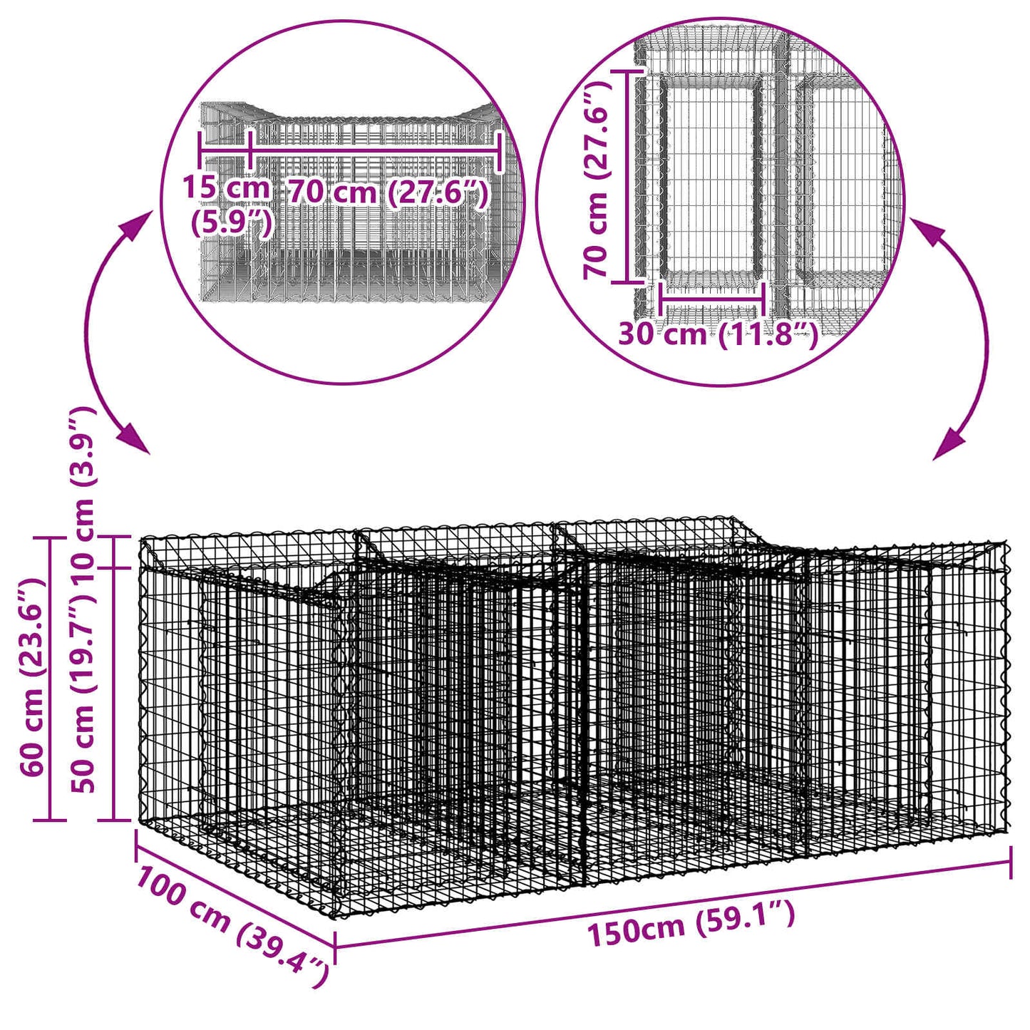 Gabion hevet seng Sølv