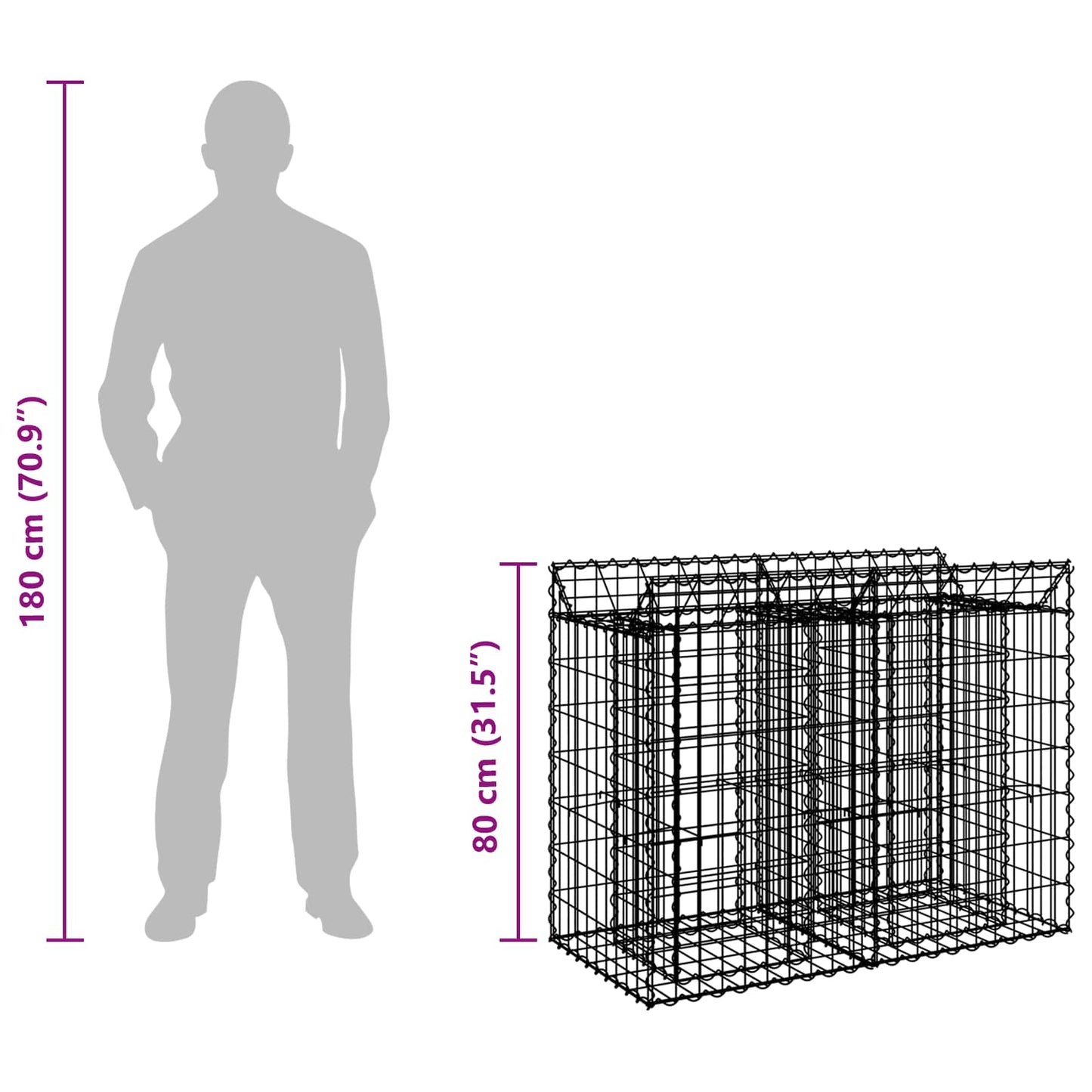 Gabion hevet seng sølv 100 x 50 x 80 cm Galvanisert Stål vidaXL