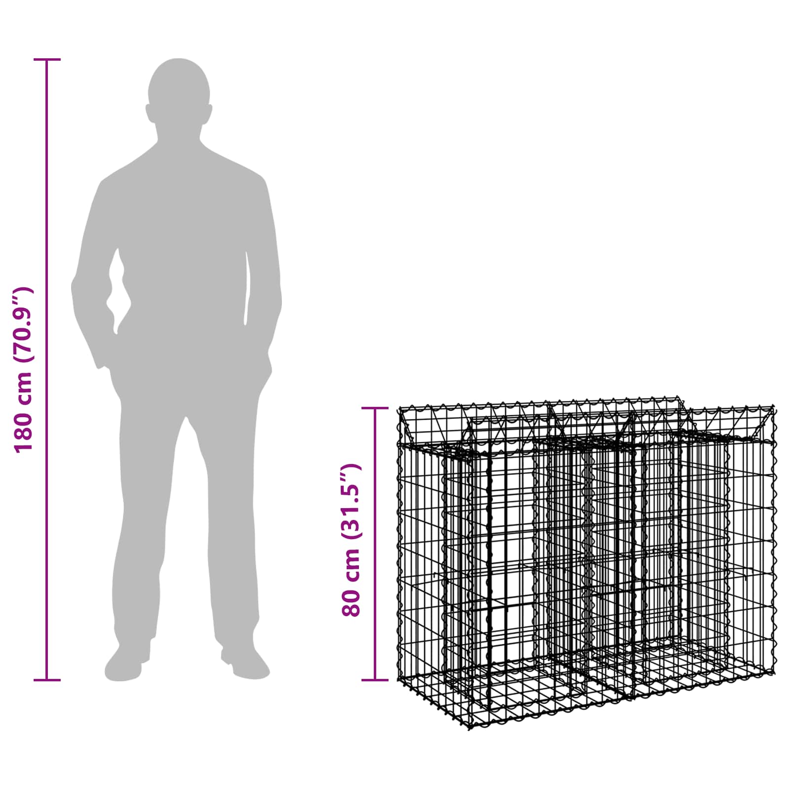 Gabion hevet seng sølv 100 x 50 x 80 cm Galvanisert Stål vidaXL
