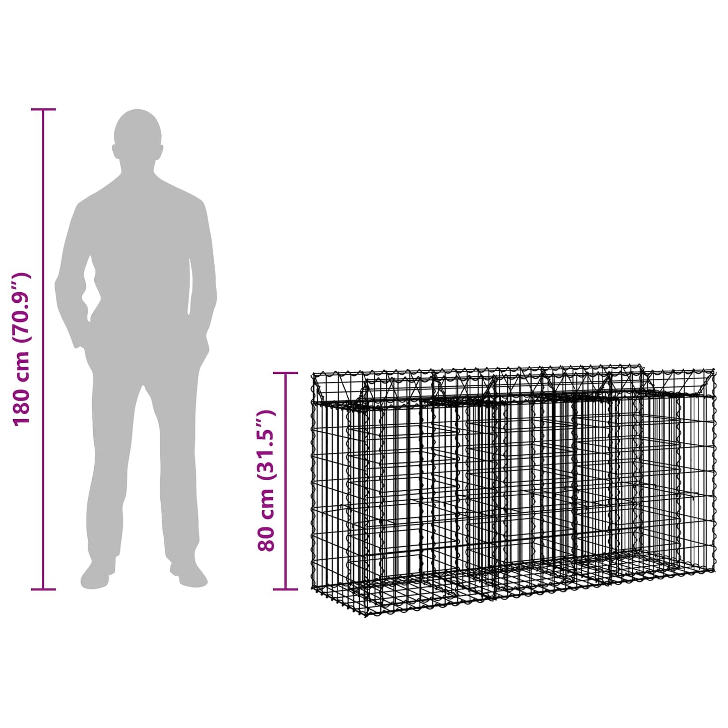 Gabion hevet seng sølv 150 x 50 x 80 cm Galvanisert Stål vidaXL