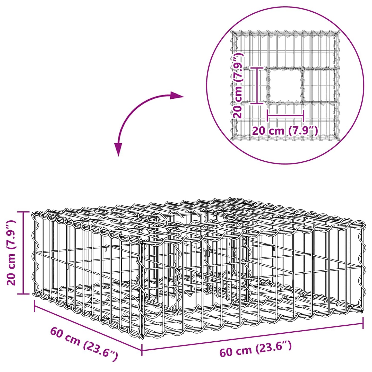 Gabion hevet seng sølv