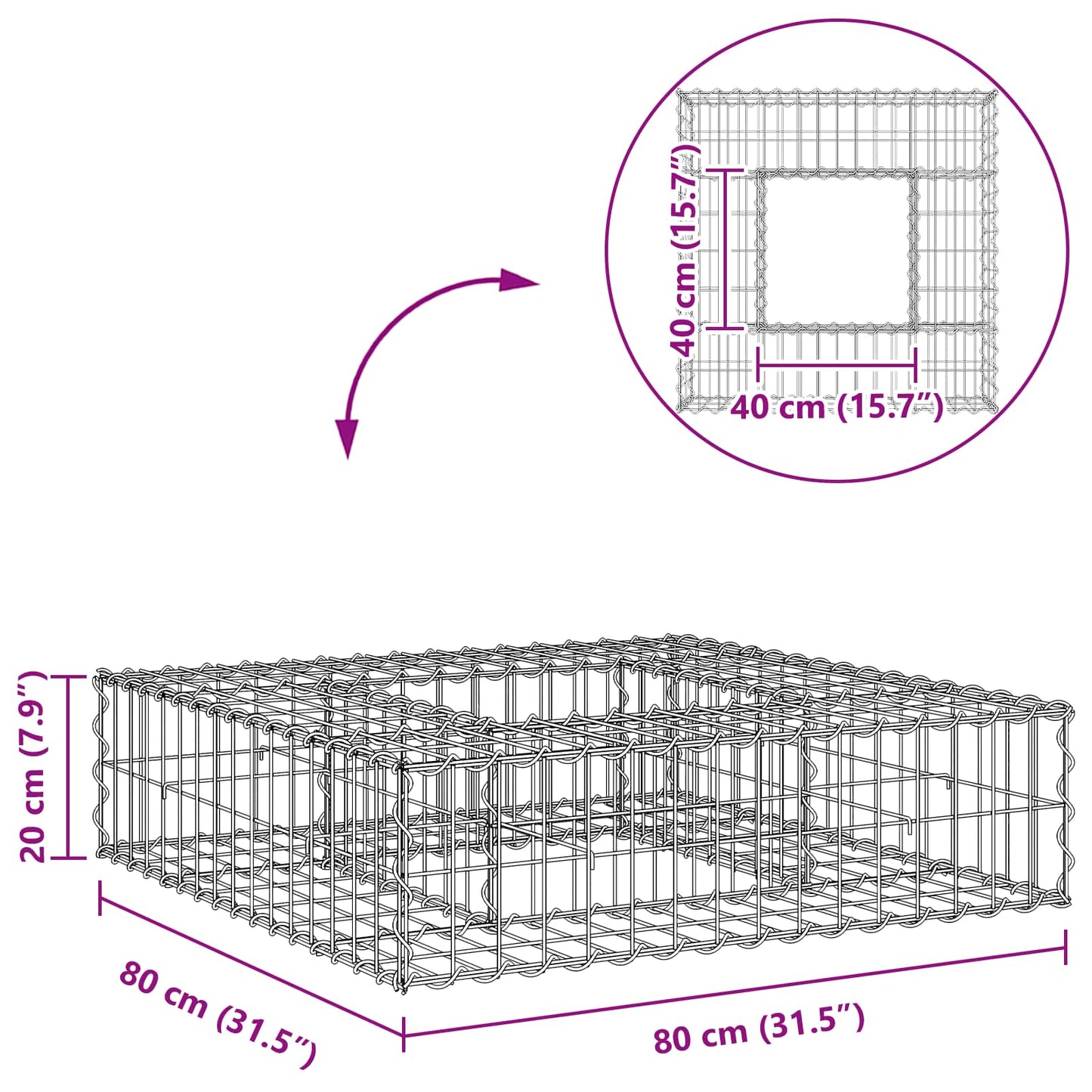 Gabion hevet seng sølv