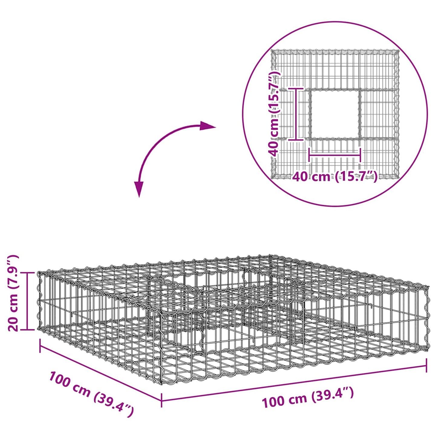 Gabion hevet seng sølv