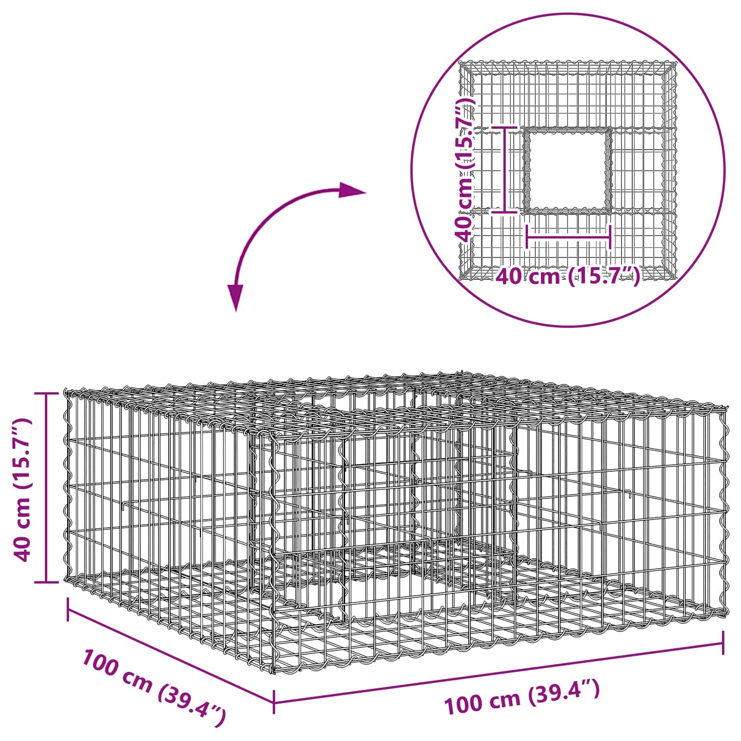 Gabion hevet seng sølv