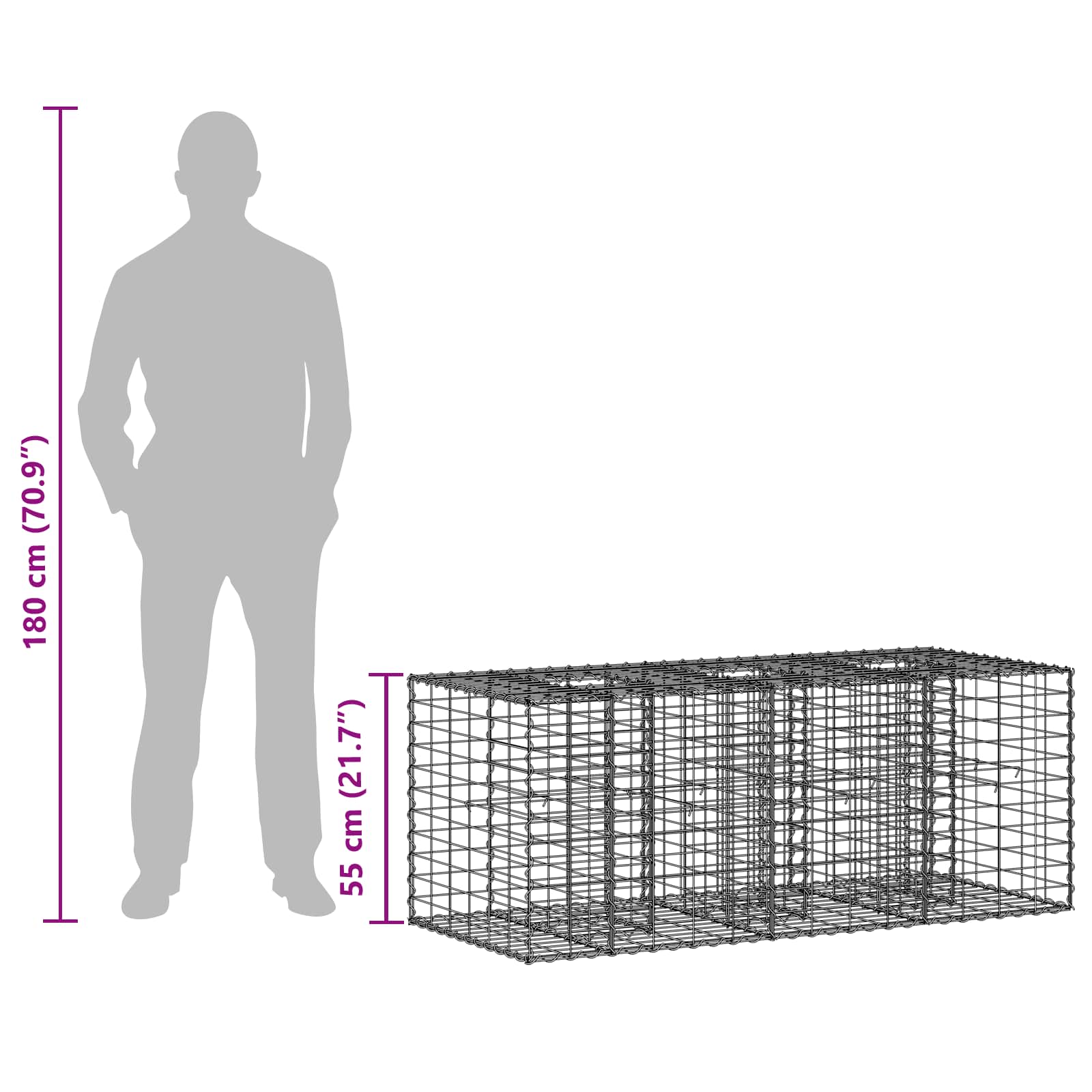 Gabion hevet seng sølv 140 x 60 x 55 cm Galvanisert Stål vidaXL