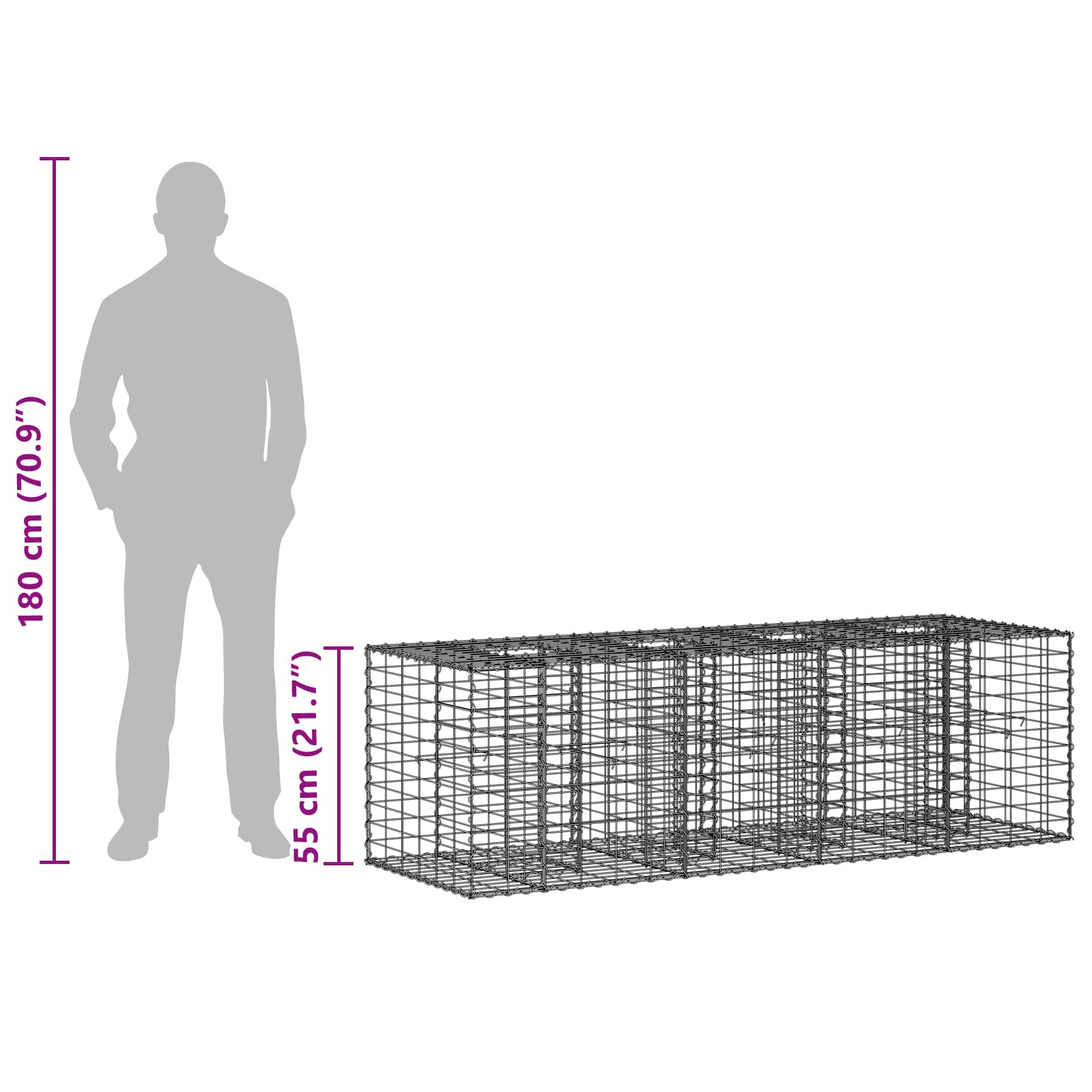 Gabion hevet seng sølv 180 x 60 x 55 cm Galvanisert Stål vidaXL